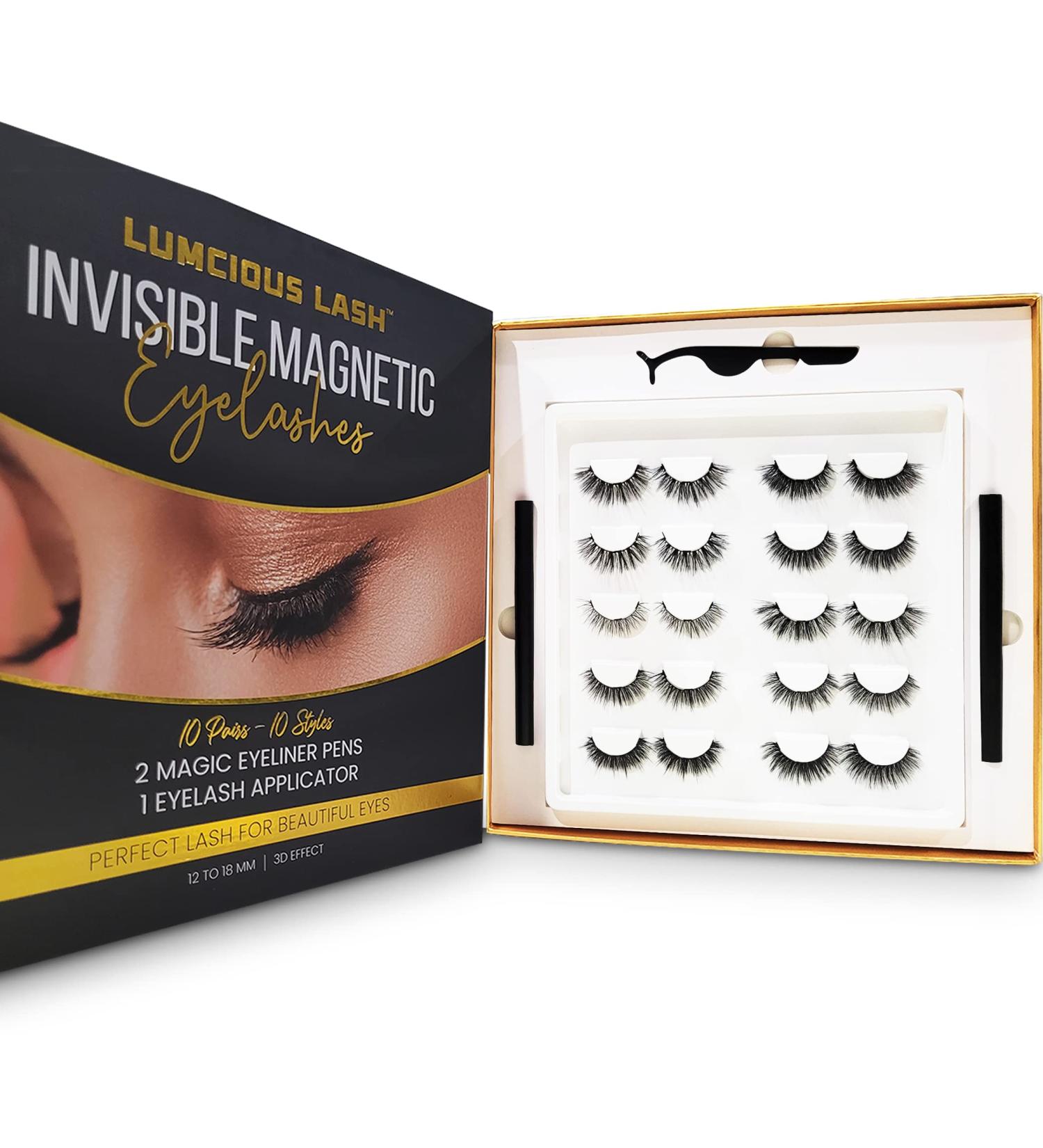 Invisible Magnetic Eyelashes & Eyeliner Kit - 10 Pairs 3D Reusable Lashes with Magnetic Eyeliner & Applicator - No Glue Natural Look Elegance - Buy Online on GoSupps.com