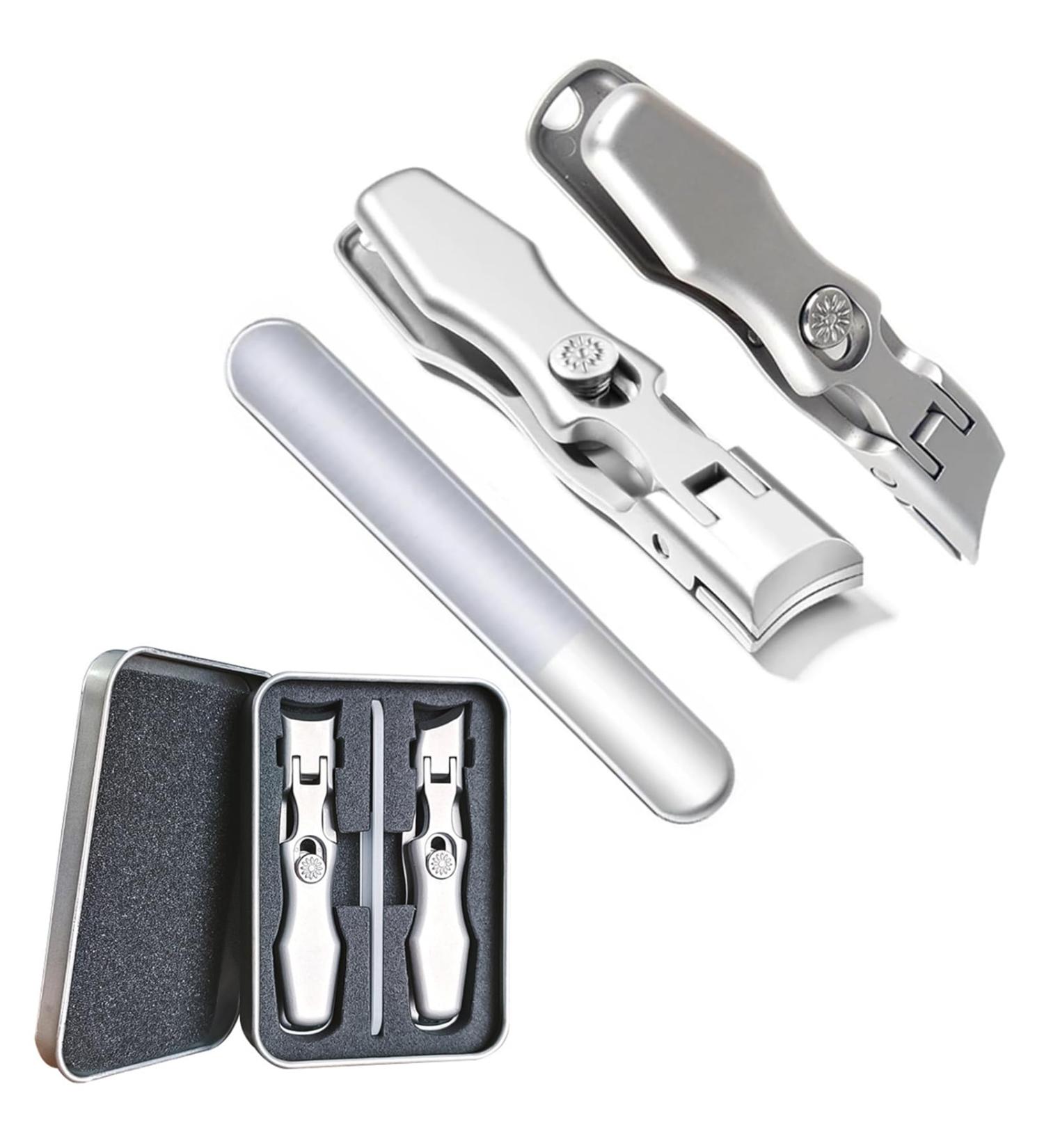 Buy Ultra Wide Jaw Opening Nail Clippers - German Telescopic Toenail Clippers for Seniors | Portable Ultra Sharp Anti Splash Design (Silver A+B - Buy Online on GoSupps.com