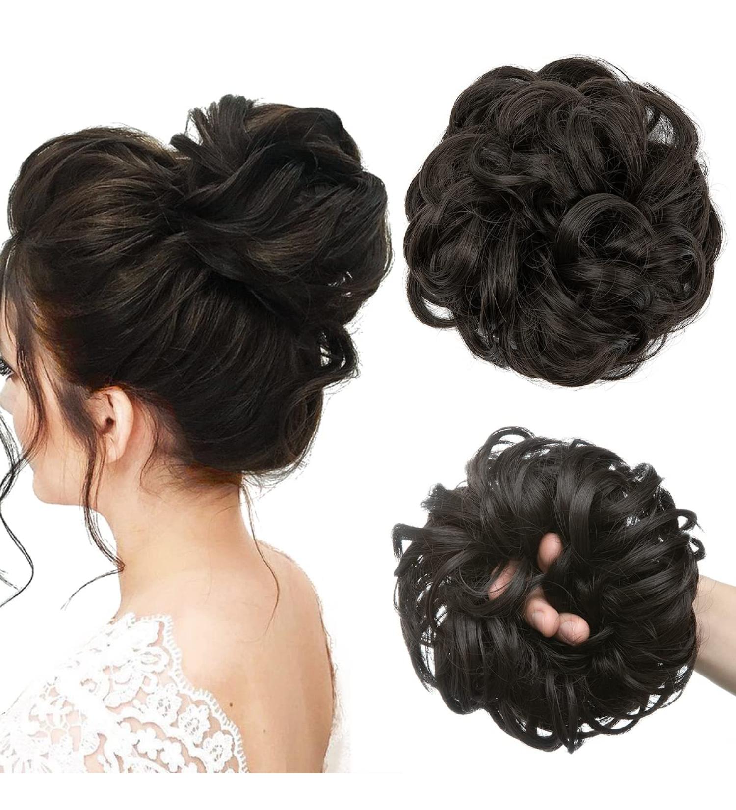 JJStar Large Dutt Hair Part with Rubber Band - Black Brown Curled Hair Tie for Women & Girls Messy Bun & Ponytail Hair Extensions - Buy Online on GoSupps.com