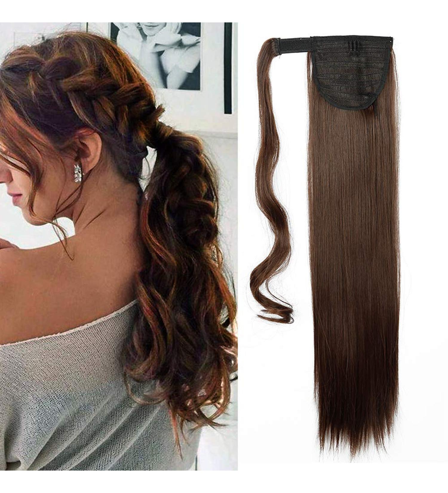 23 Wrap Around Ponytail Extension Clip in Hairpiece, Light Brown - Synthetic Straight Hair - 23 Inch - Buy Online on GoSupps.com