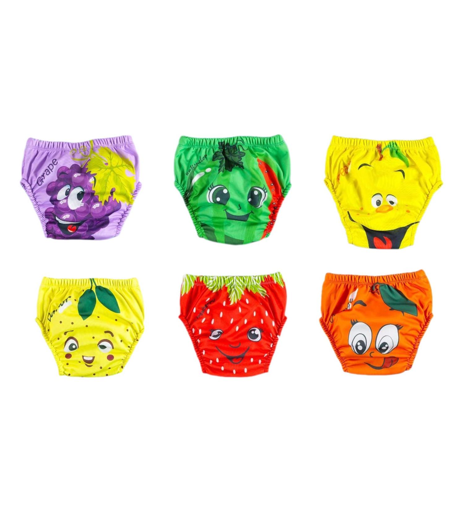Ozyol Trainer trousers for droplet training 6 Pack - reusable learning diapers baby underwear for getting clean toilet training 90 fruits