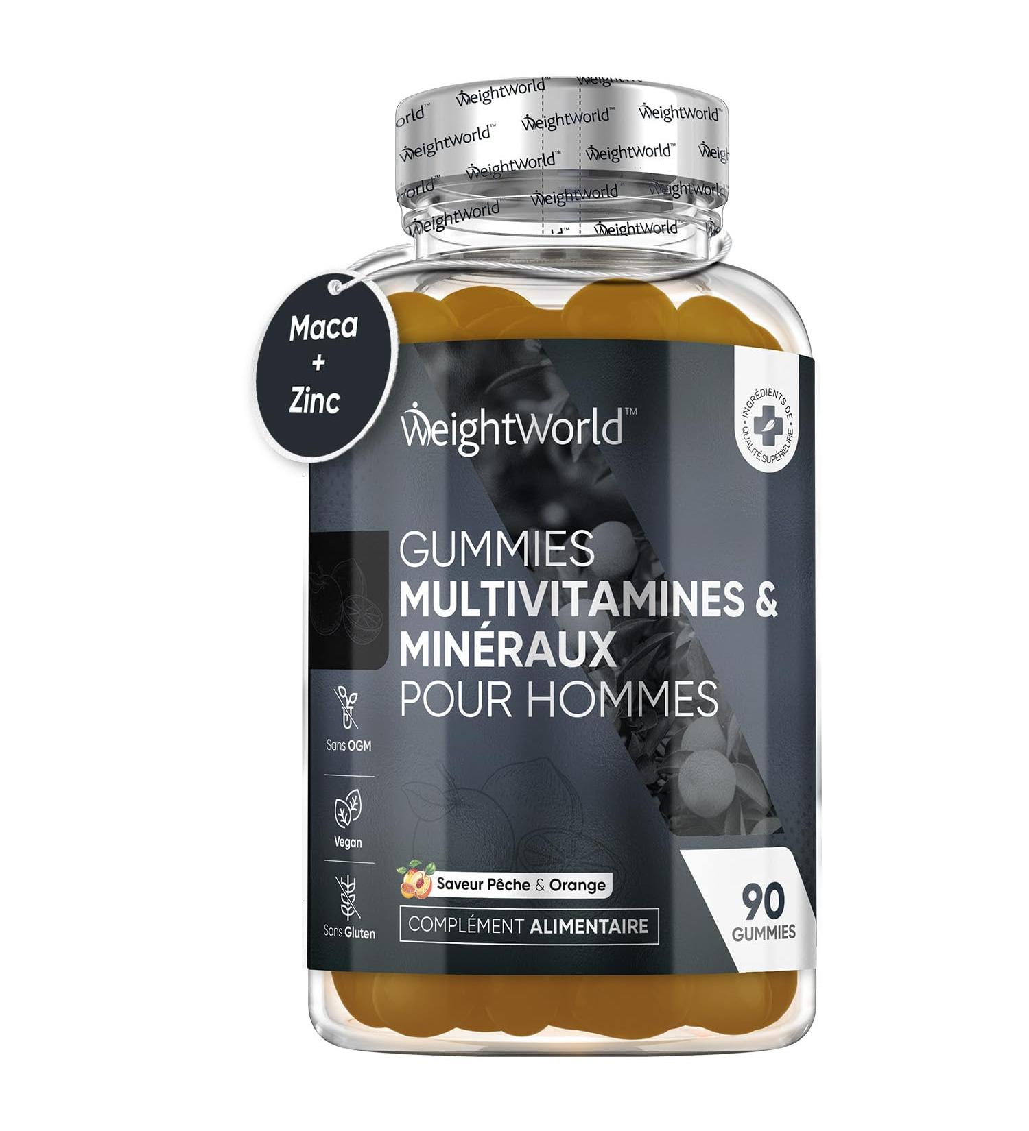 Men's Multivitamin Gummies - 90 Vegan Gummies - Energy Virility Immunity - Maca Ginseng Panax Vitamin C B A Zinc Selenium Alternative to Tablets & Capsules - Peach & Orange Flavor - Buy Online on GoSupps.com