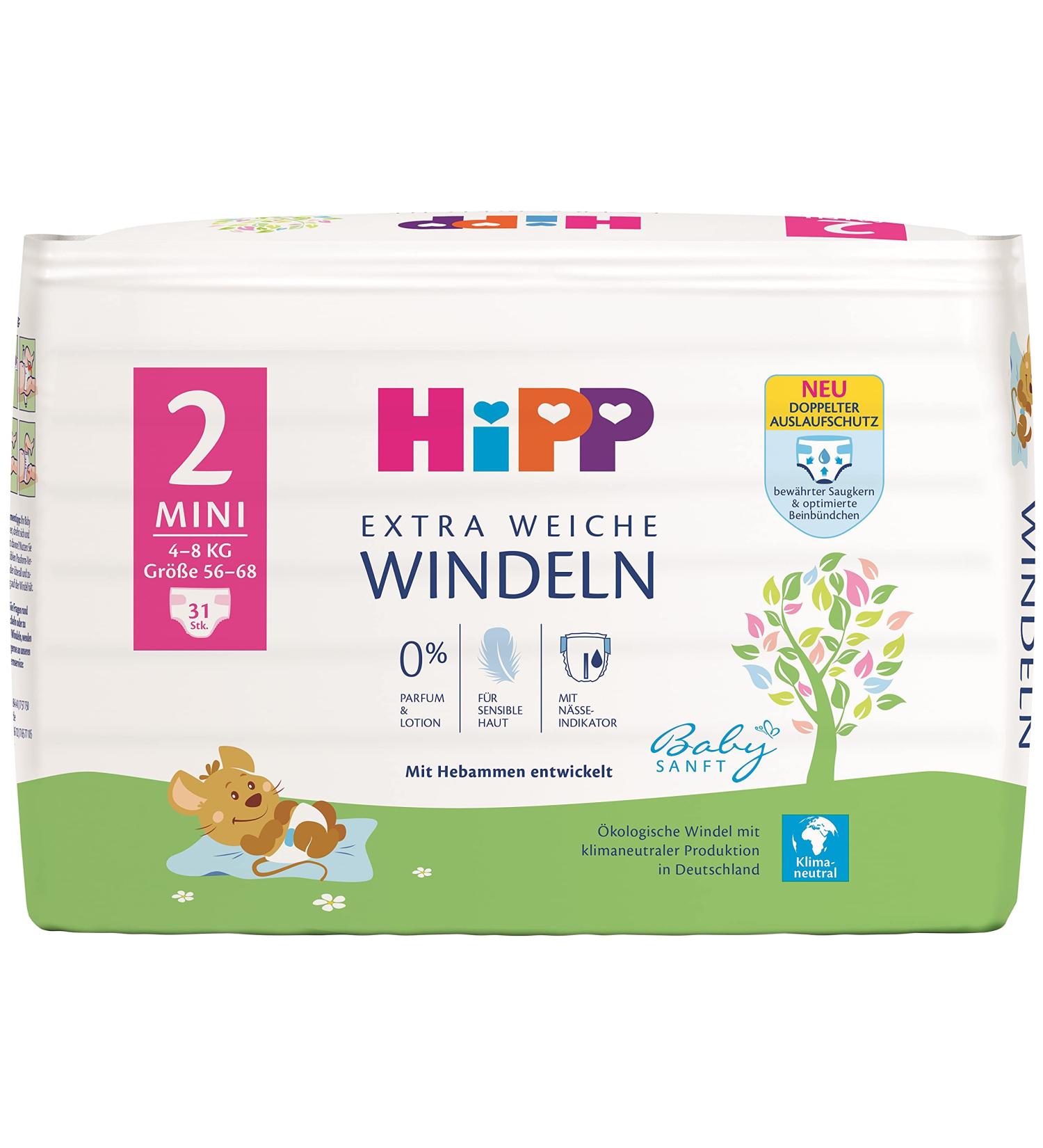 HiPP Babysanft Diapers Mini 2 - Size 2 (31 Pieces) | Eco-Friendly & Soft | International Shipping - Buy Online on GoSupps.com
