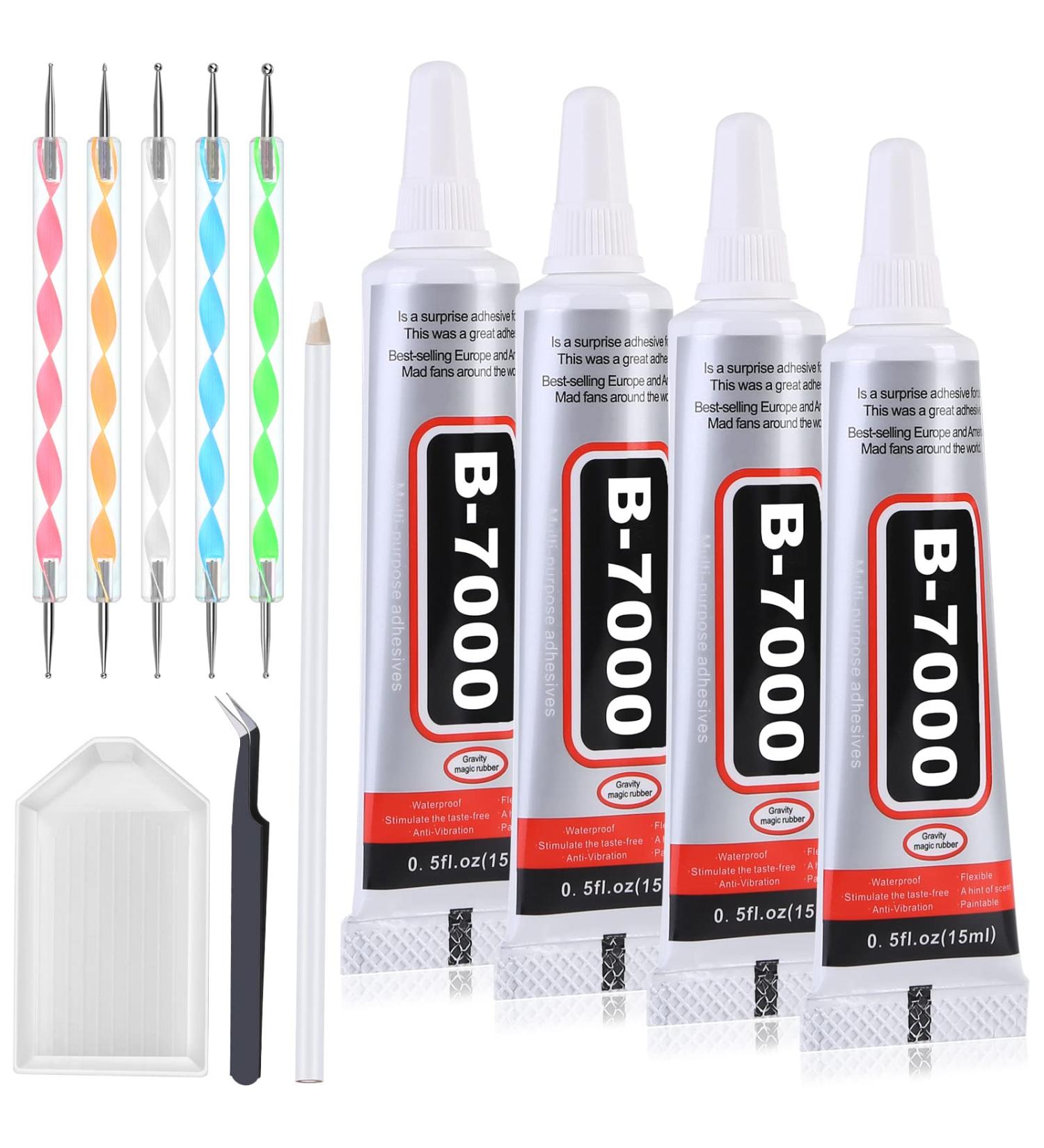B7000 Clear Glue with Rhinestone Applicator Kit - 4 PCS 15 ML - Super Adhesive for Phone Repair, Jewelry, Nail Crafts - Precision Tip Stylus Pens Included - Buy Online on GoSupps.com