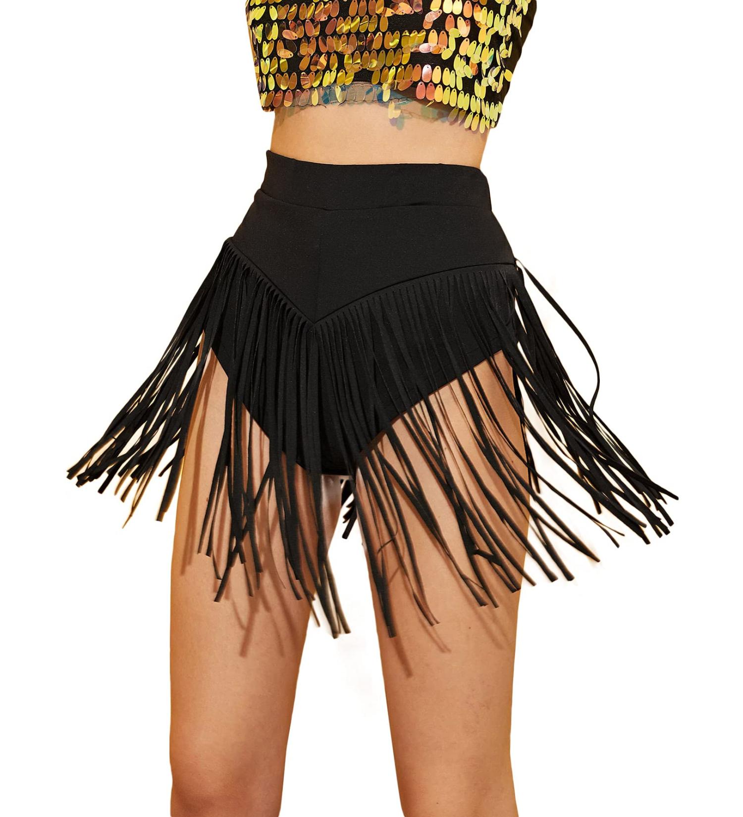 Verdusa Women's Black Fringe Tassel High Waisted Shorts - Medium Size - Buy Online on GoSupps.com