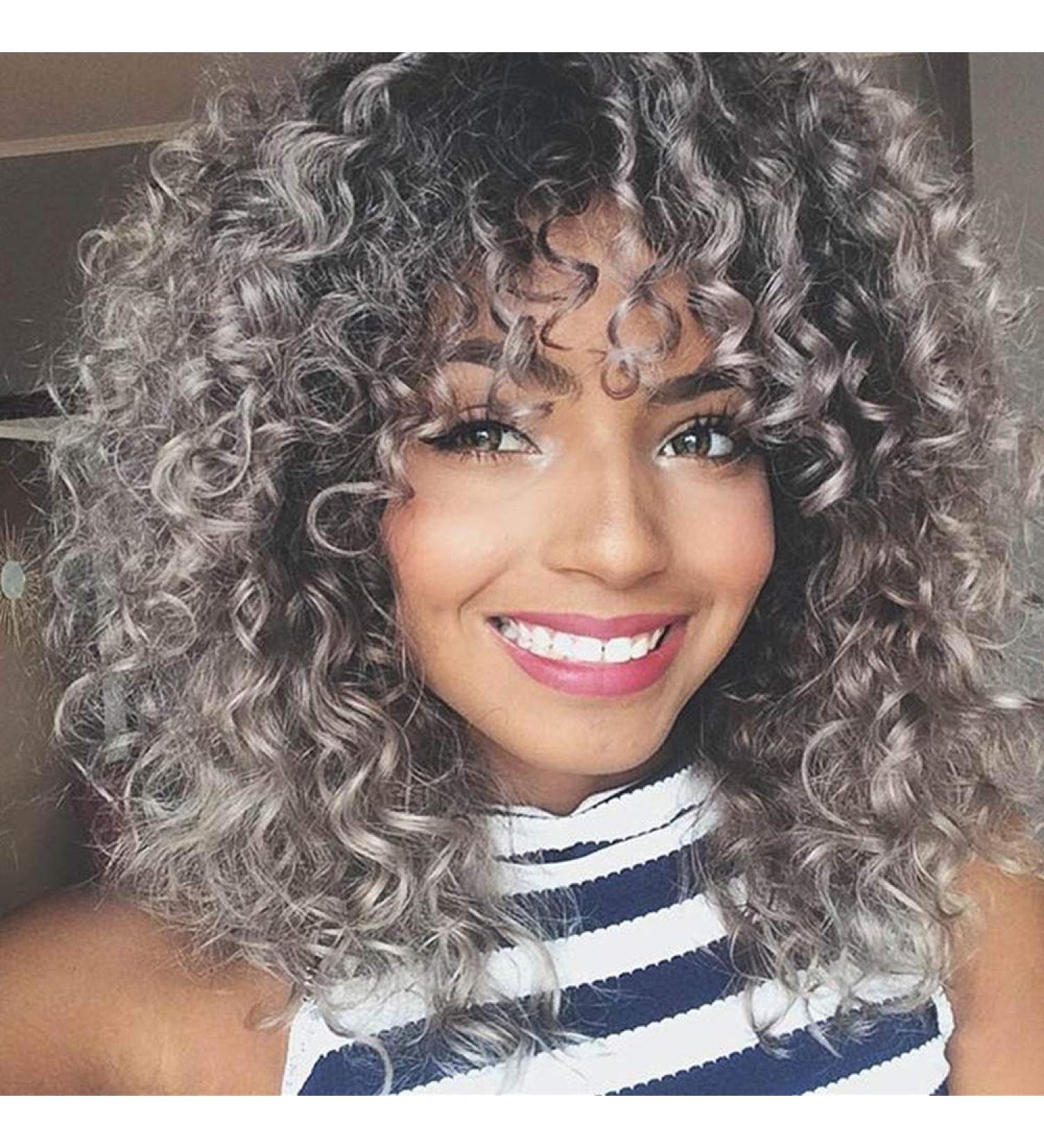 Dizie curly hair wigs for black women gray natural hair wigs for black women dirty curly afro short fluffy wavy synthetic full wigs