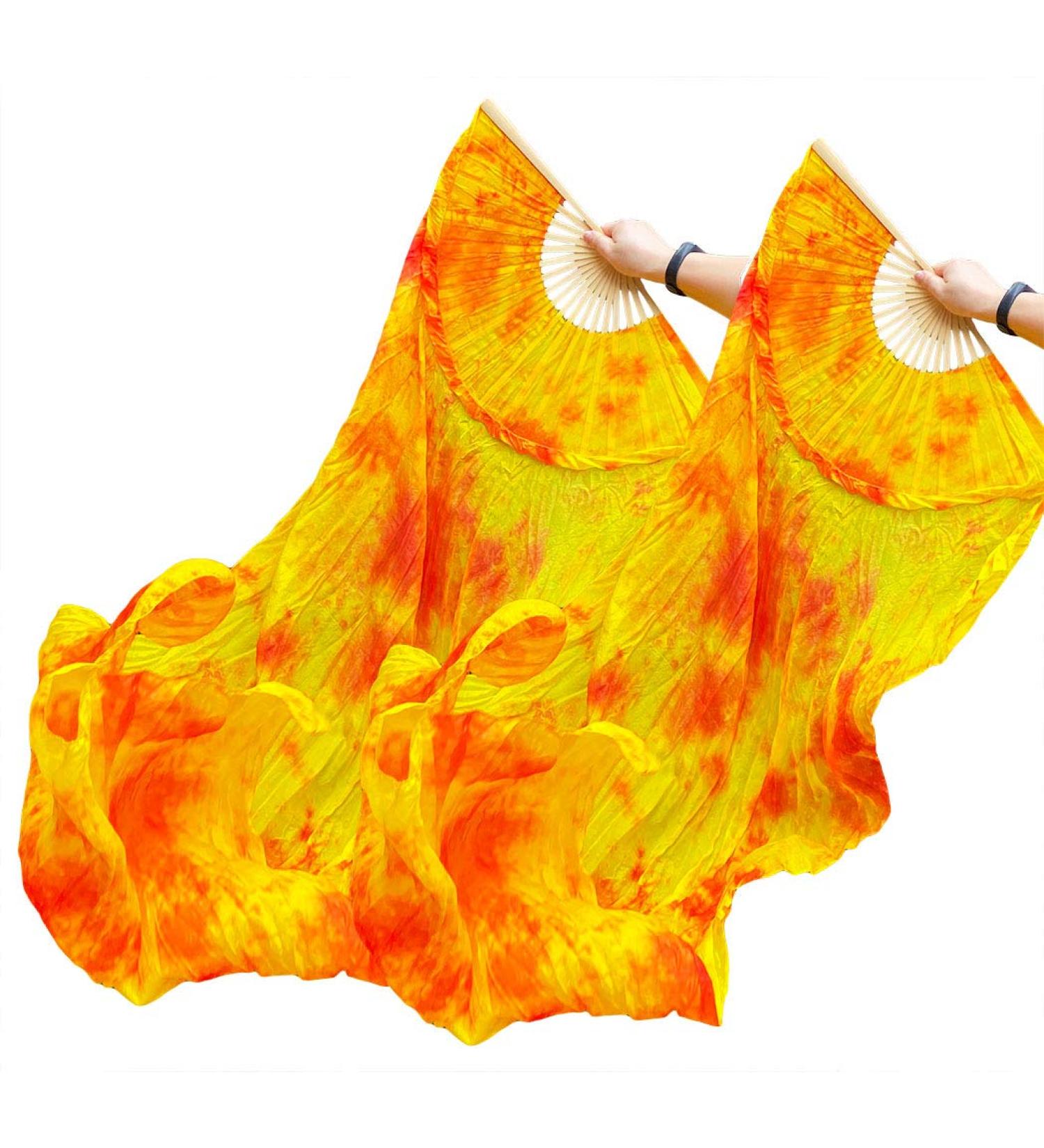 Beyiwenoo Premium Silk Belly Dance Fan Veil - 1 Pair (Orange) - 71 Length x 35 Width - For Dancing Show and Flow Arts - Buy Online on GoSupps.com