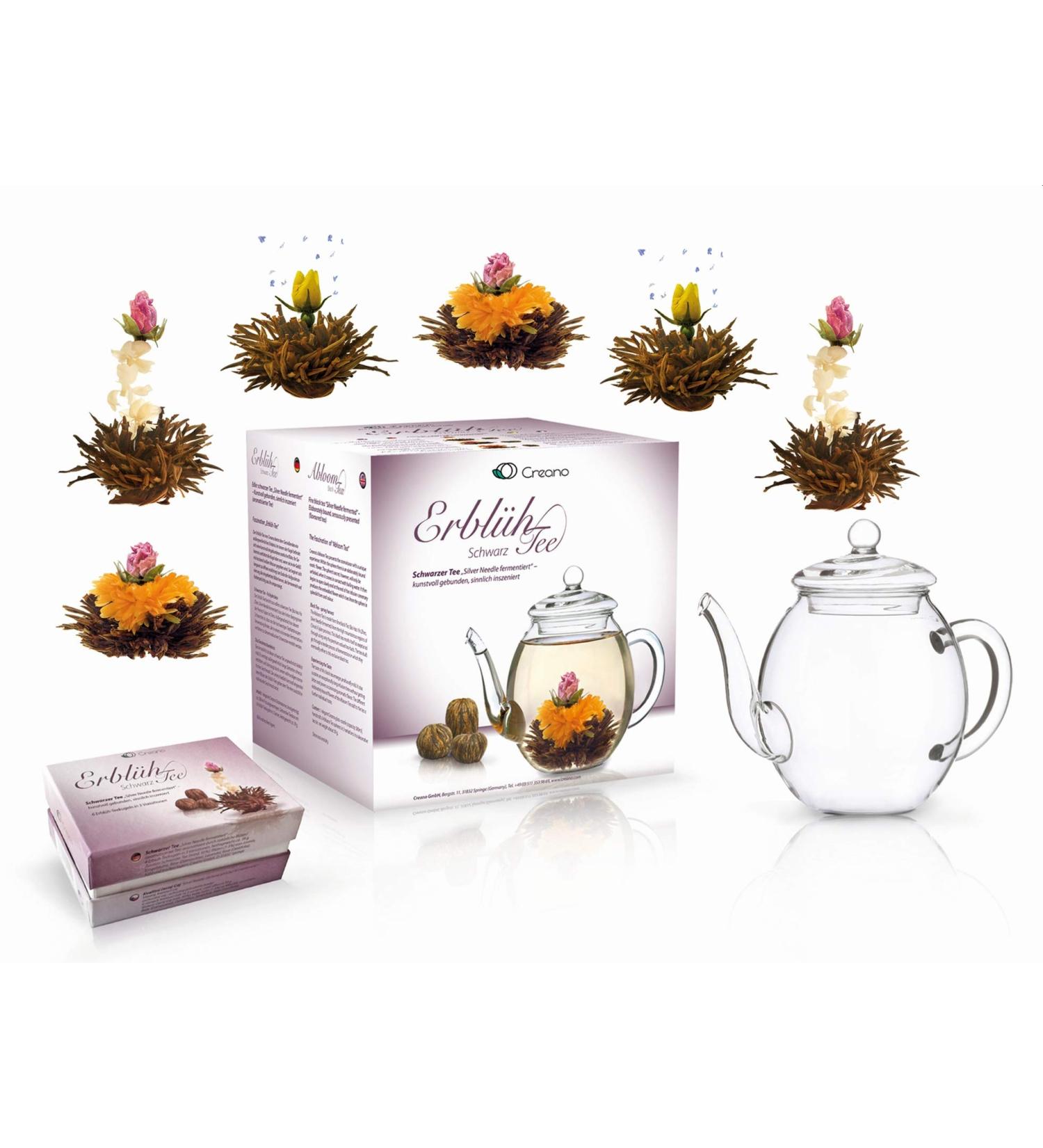 Creano Flowering Tea Abloom Tea - Flower Tea Ball Gift set with 500 ml Glass Tea Pot | Black tea Black/Silver - Buy Online on GoSupps.com