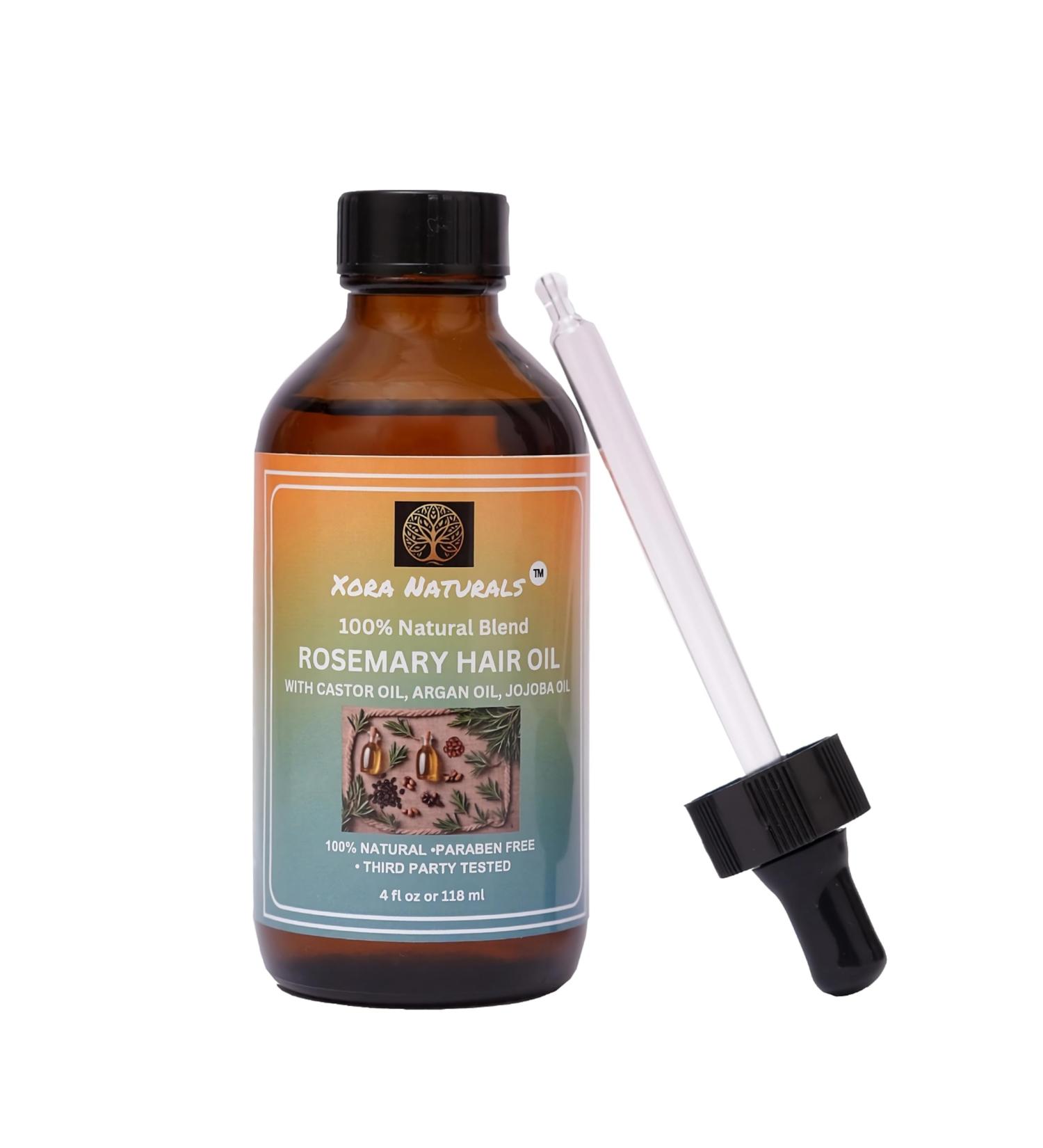 Rosemary Hair Oil - Strengthening & Moisturizing Formula with Castor Argan & Jojoba Oils - 4 fl oz Amber Glass Bottle for Healthy Voluminous Hair - Buy Online on GoSupps.com