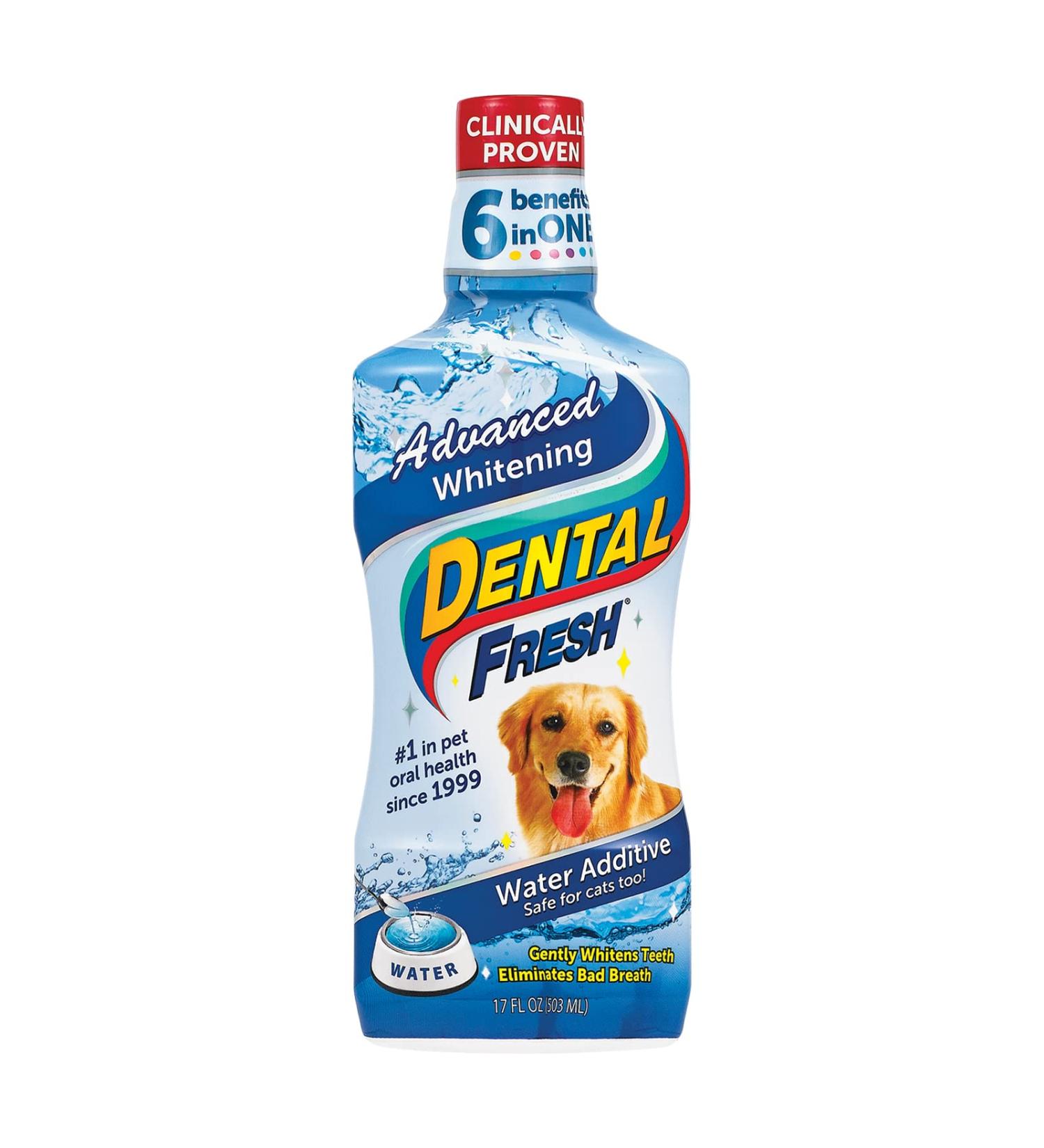 Dental Fresh Advanced Whitening Water Additive for Dogs - 17 oz | Teeth Cleaning Formula - Reduce Stains, Reverse Discoloration, Eliminate Bad Breath, Improve Oral Health - Buy Online on GoSupps.com