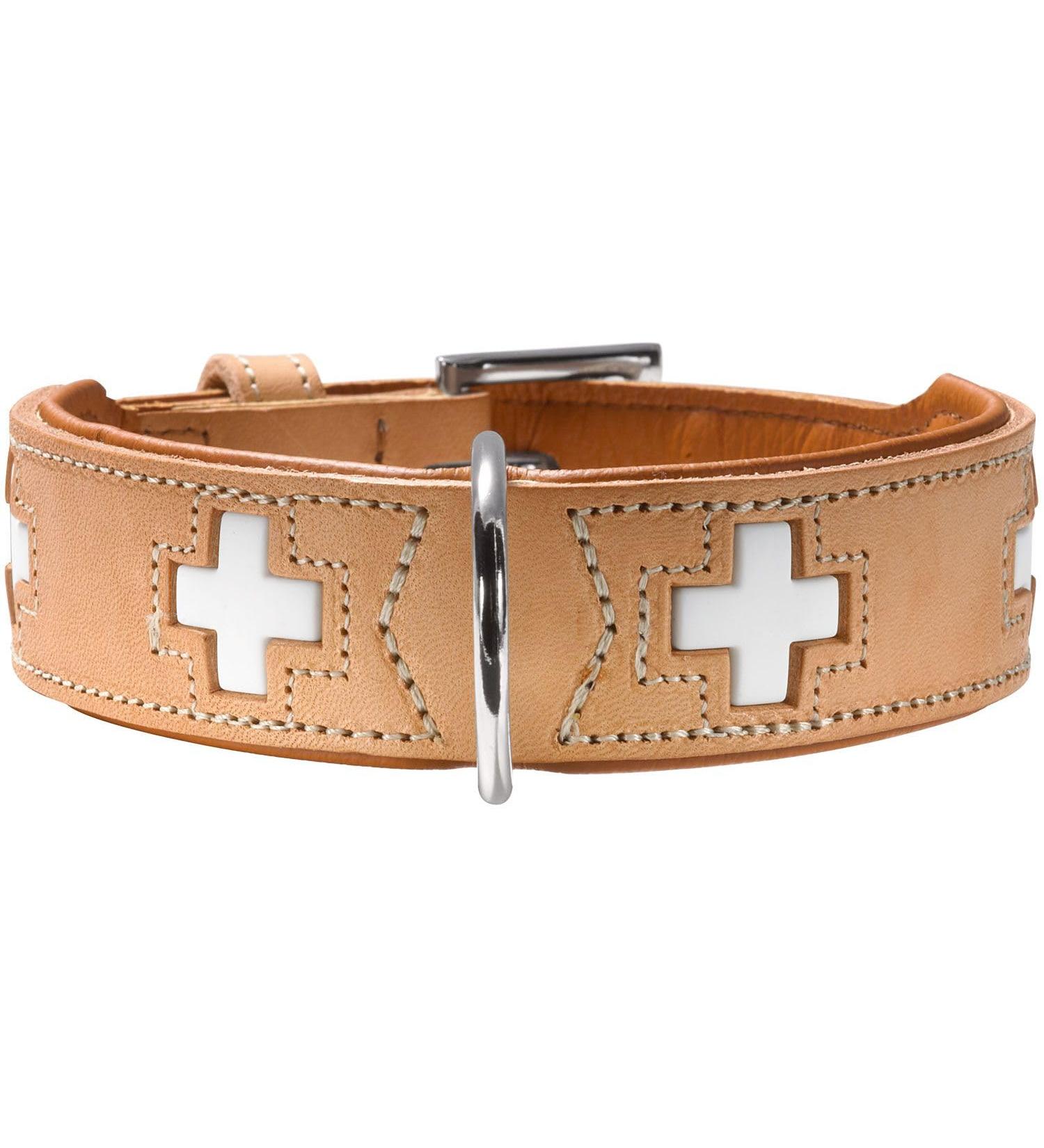 HUNTER SWISS High-Quality Leather Dog Collar - XS-S Natural/Beige with Swiss Cross - Buy Online on GoSupps.com