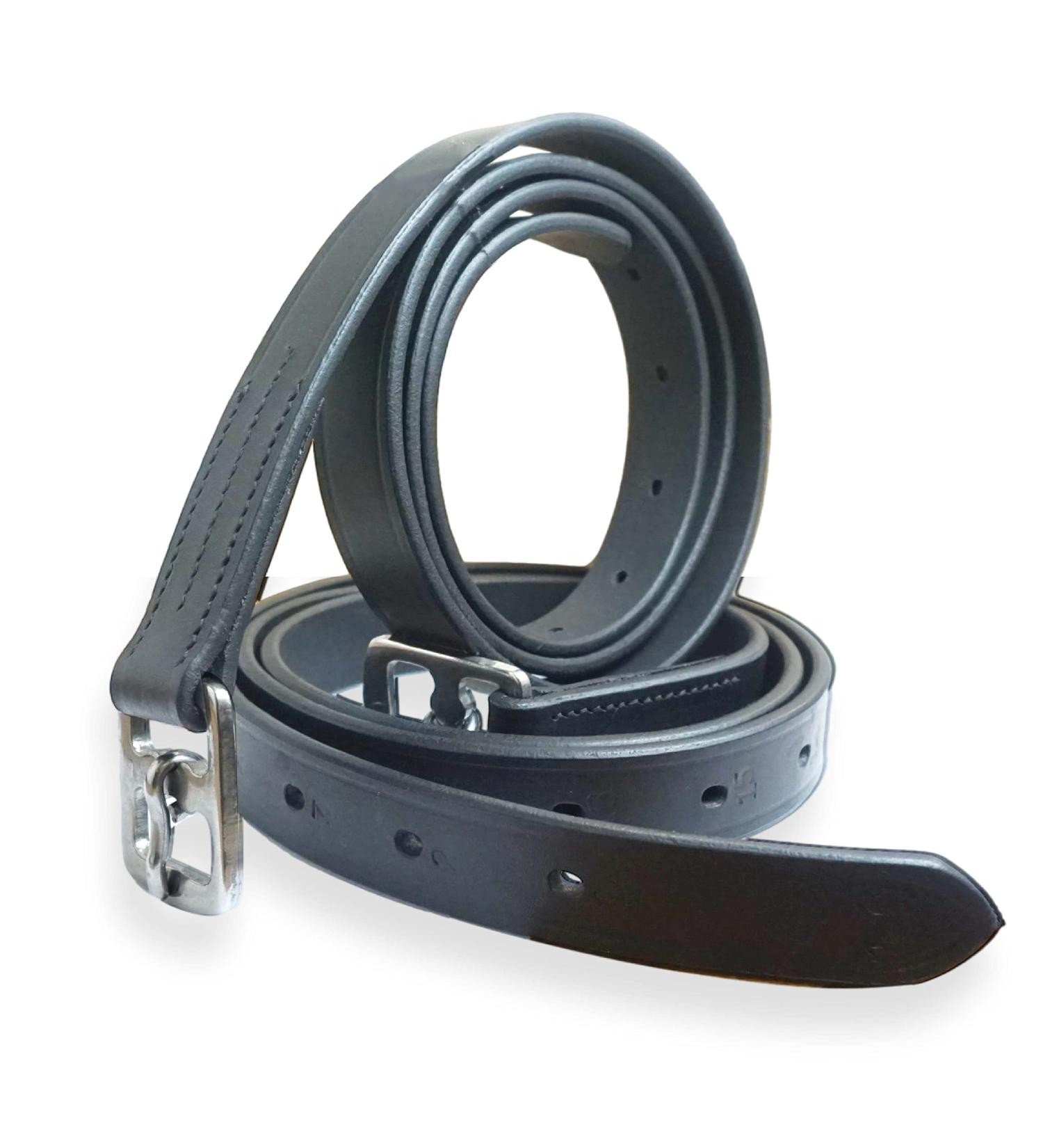High-Quality Black Leather Horse Delini Stirrup Straps for English Saddles - 130cm to 160cm Length (150cm Option) - Buy Online on GoSupps.com