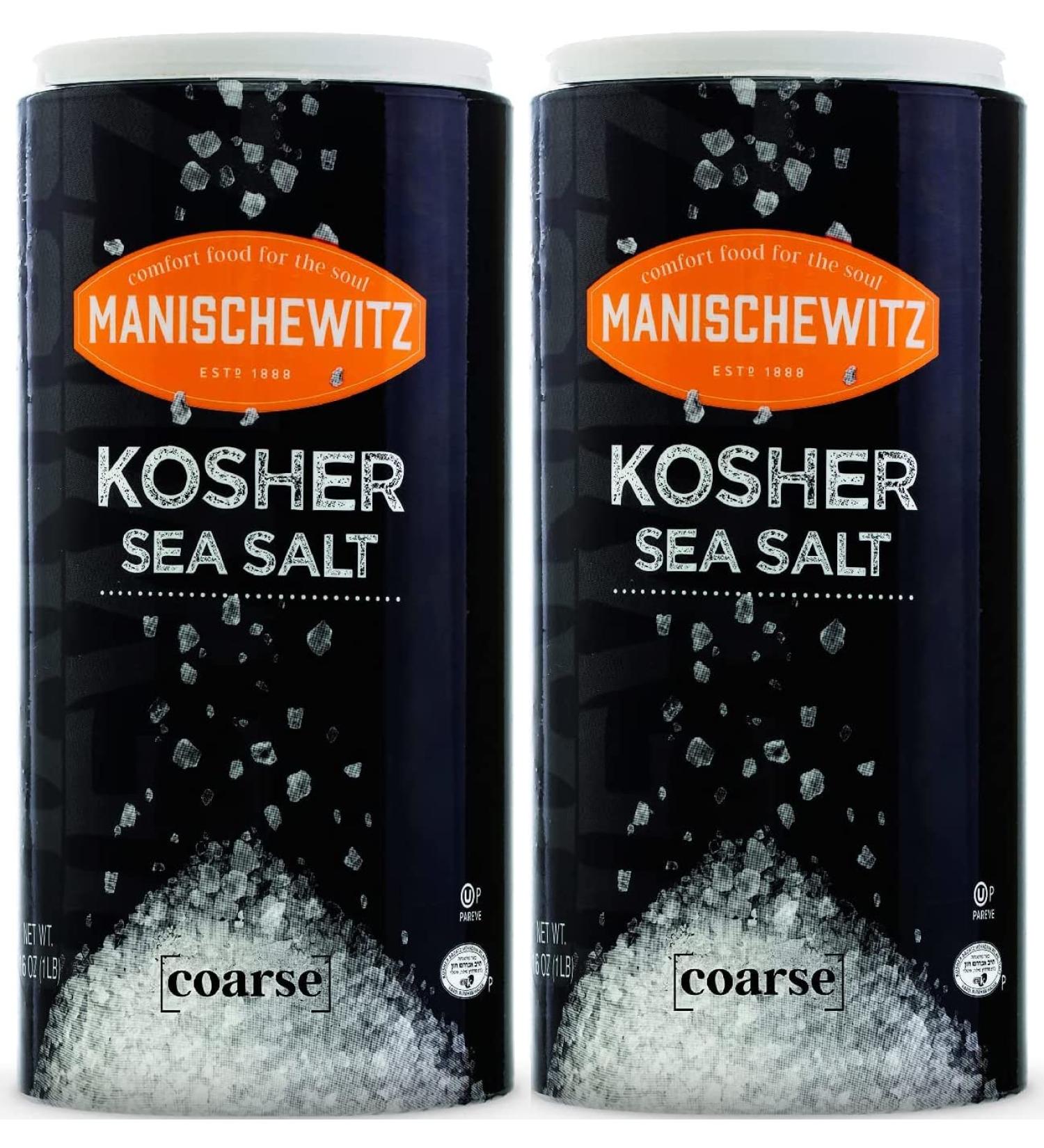 Manischewitz Premium Kosher Salt - Coarse Sea Salt from Pure Mediterranean Sea Salt 454g (Pack of 2) - Refill for Salt Grinder in Easy Pour Canister - Product of Italy - Buy Online on GoSupps.com
