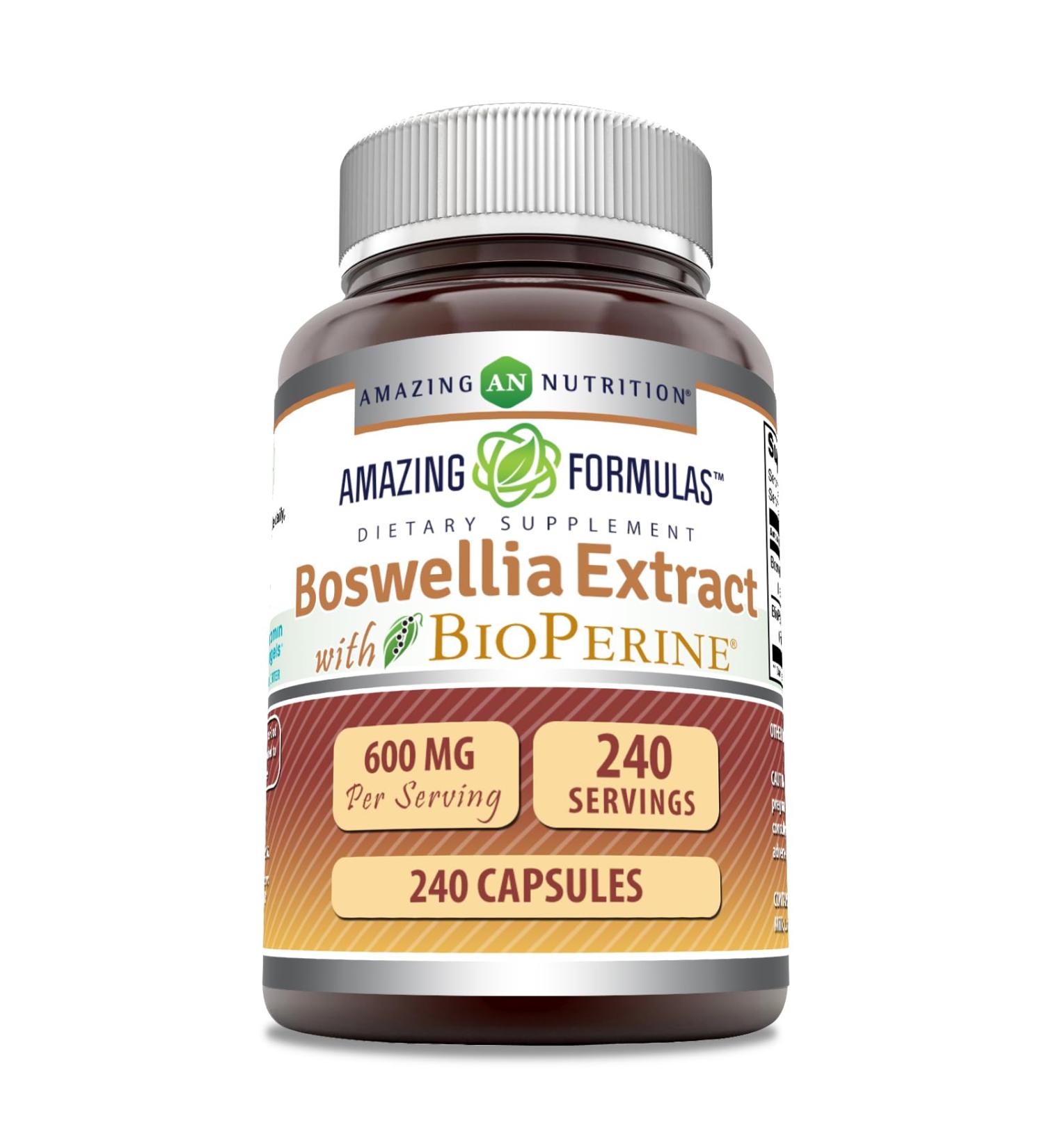 Amazing Formulas Boswellia Extract with Bioperine Supplement | 600 Mg per Serving | Capsules | Non-GMO | Gluten-Free | Made in USA (1 Pack 240 Count) 240 Count 1 Count (Pack of 1)