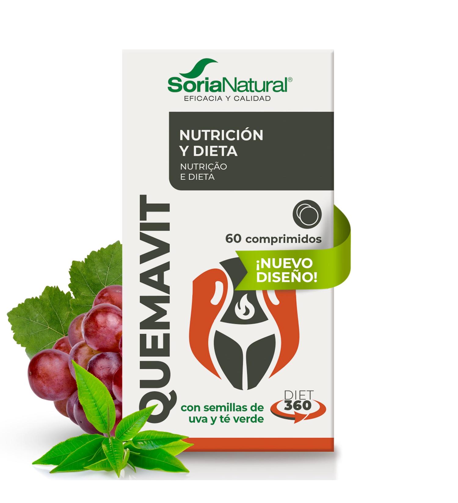 Soria Natural Quemavit Thermogenic effect grape seeds green tea Lcarnitine and caffeine supports energy metabolism pack of 60 tablets 60 units Paquete de 1 - Buy Online on GoSupps.com