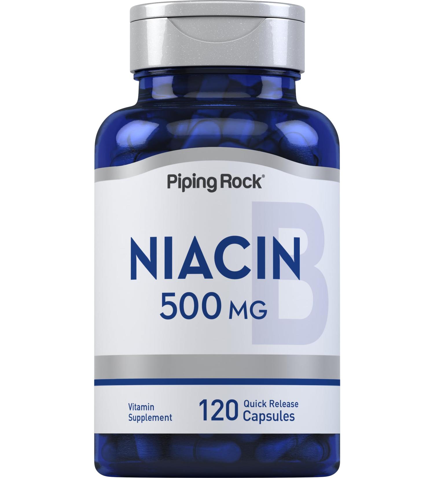 Piping Rock Niacin 500mg Flush | 120 Capsules | Non-GMO and Gluten Free Supplement - Buy Online on GoSupps.com