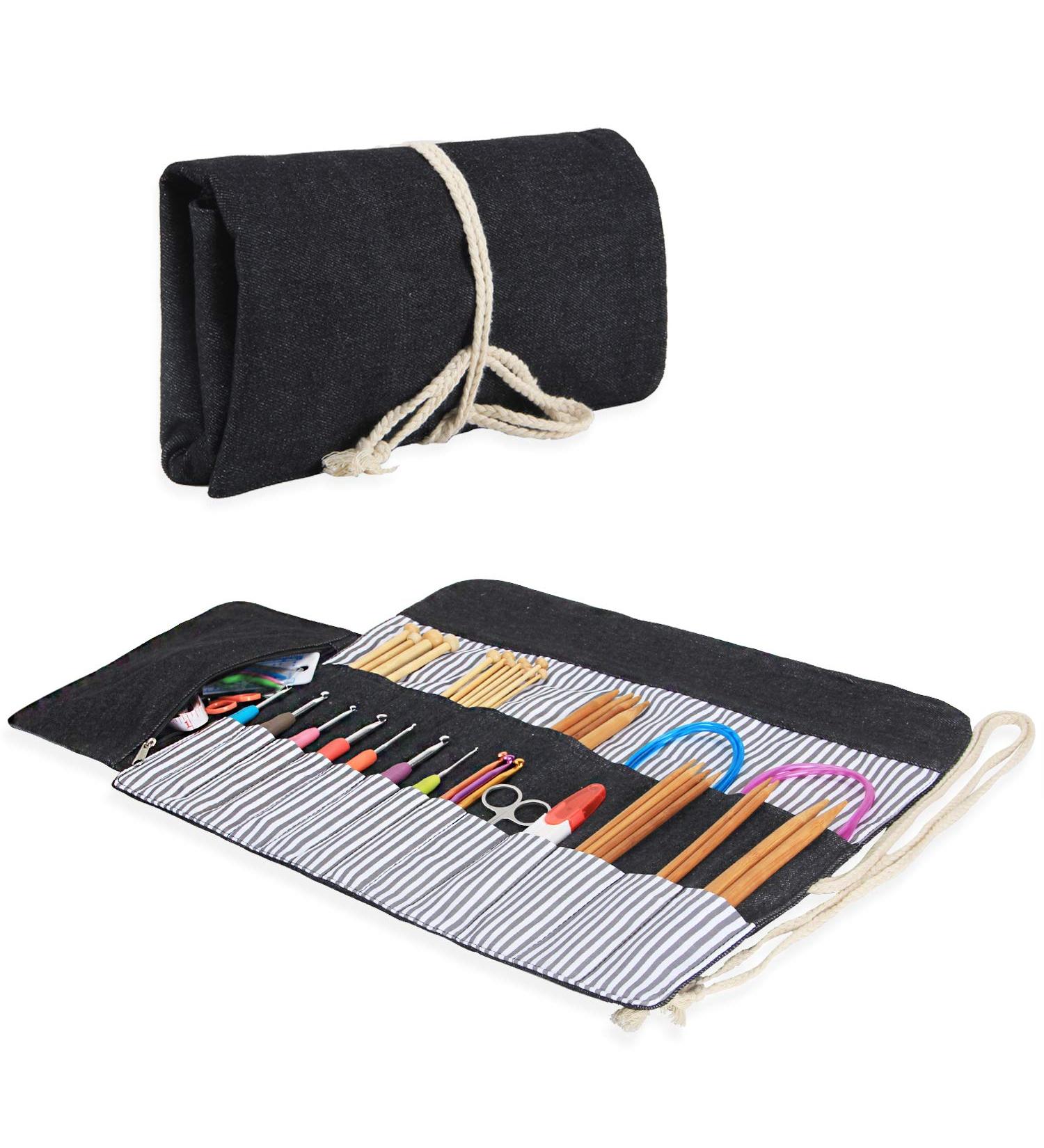 LUXJA Knitting Needles Organizer Rolling Bag - 10 Inches - Black - Buy Online on GoSupps.com