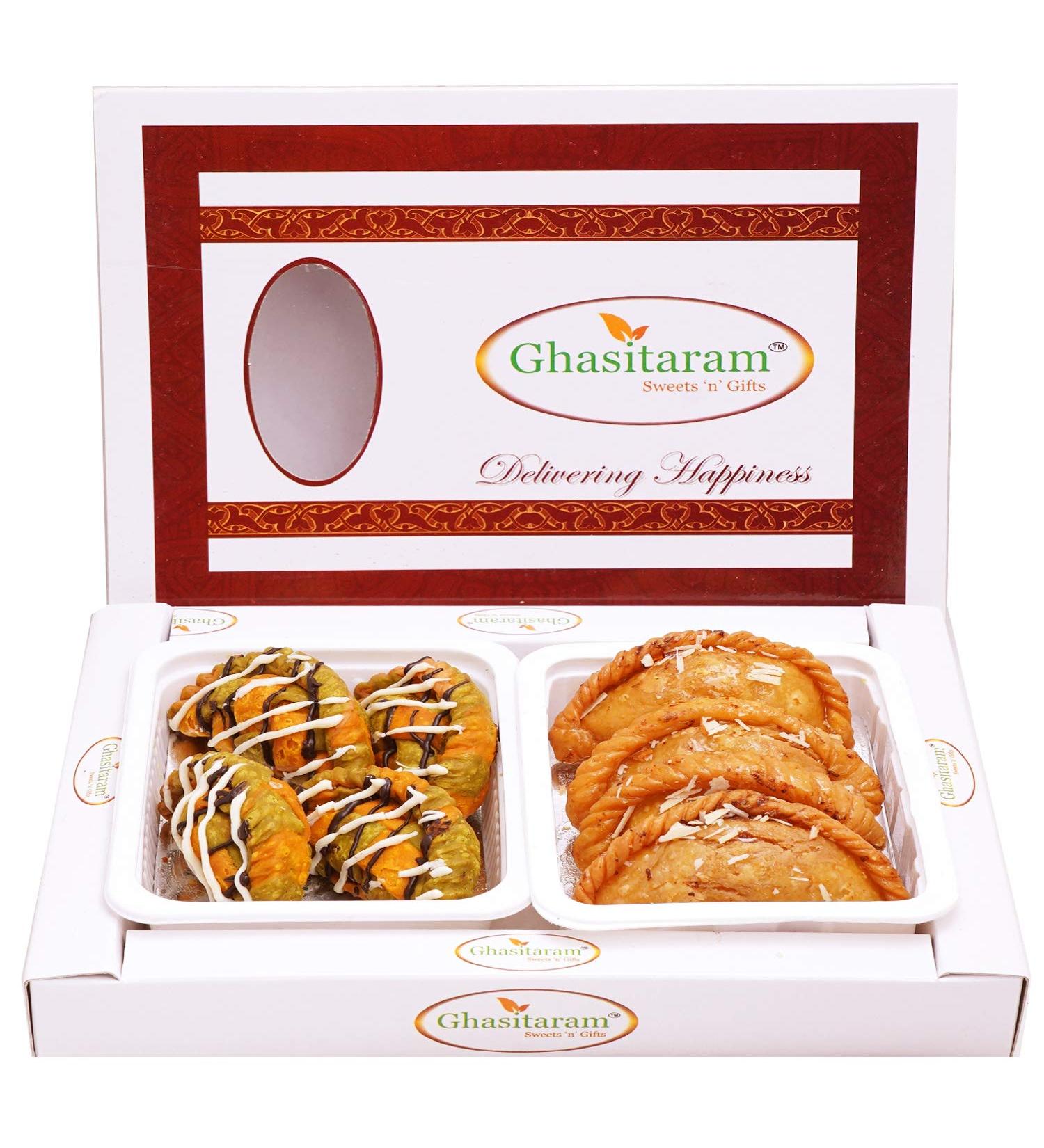 Ghasitaram Gifts Holi Hamper Box of Designer and Traditional Gujiya - Buy Online on GoSupps.com