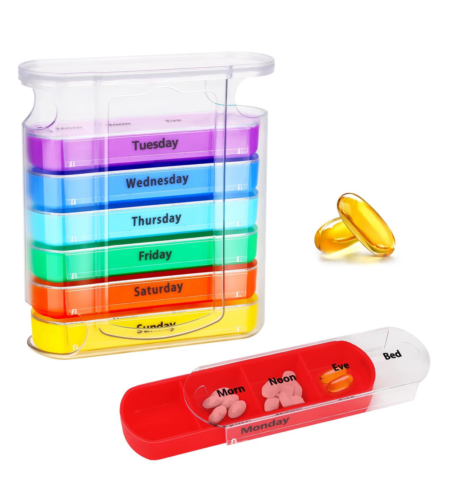 7-Day Pill Box Organizer - 4 Times a Day Weekly Medication Case with 28 Compartments - Portable Pill Organizer for Men and Women - Buy Online on GoSupps.com