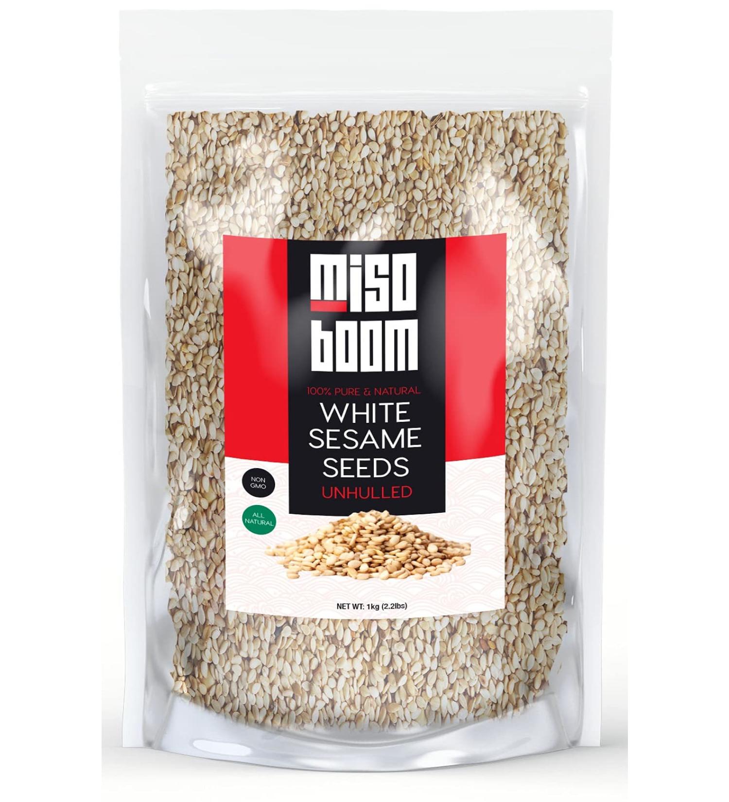 White Sesame Seeds  2.2 lb. Unhulled Toasted Sesame Seeds Bulk  Roasted Sesame Seeds for Cooking  Sesame Unhulled Bulk Sesame Seed  Gourmet Toasted Sushi Sesame seeds. 2.2 lb (1kg). By MisoBoom. - Buy Online on GoSupps.com