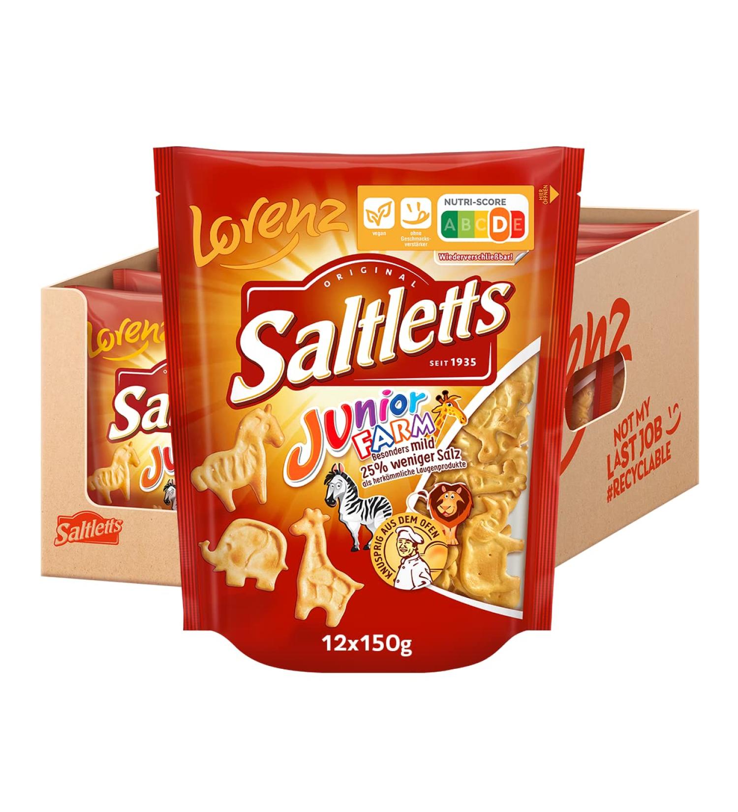 Lorenz Snack World Saltletts Junior Farm - 12-Pack (150g) | Crunchy Pretzel Snack for Kids - International Shipping Available - Buy Online on GoSupps.com