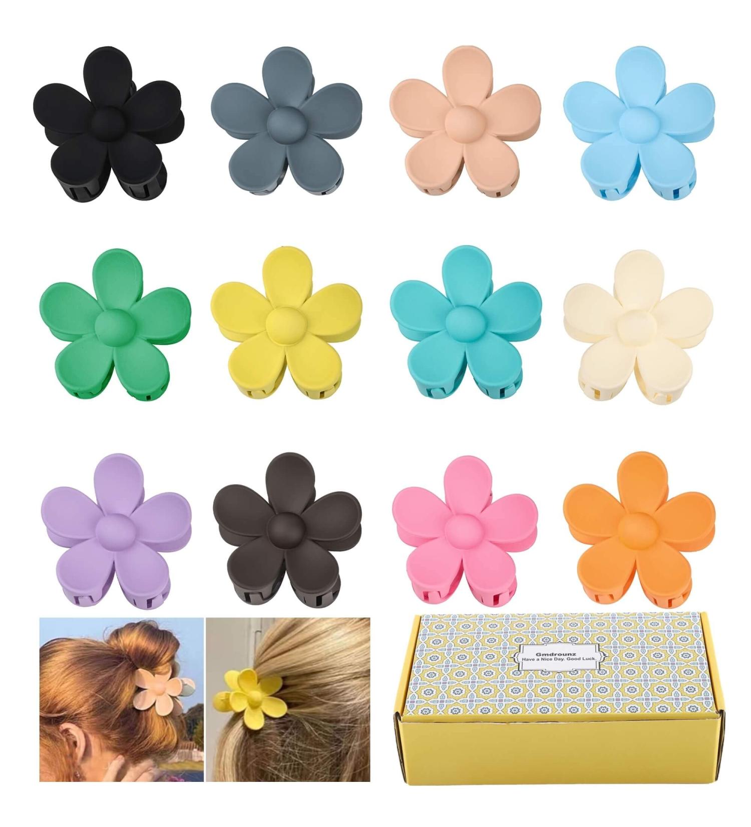 Gmdrounz Flower Claw Hair Clips - 12 Pc Large Matte Jaw Clips for Thick Hair - Non-Slip Strong Hold Barrettes for Women & Girls - Trendy & Cute Accessories - Buy Online on GoSupps.com