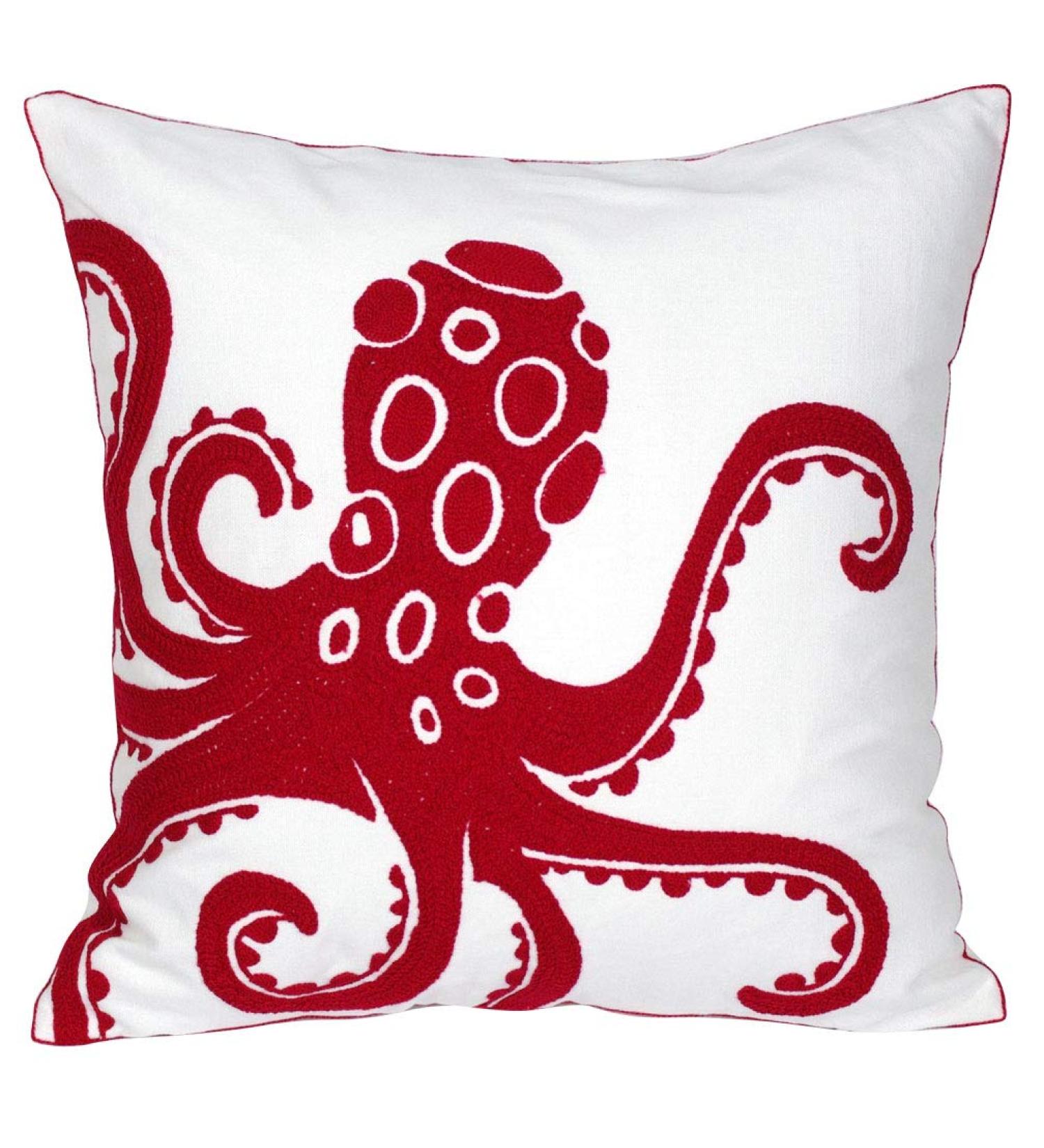 DECOPOW Embroidered Nautical Decor Pillow Cover - 18 Inch Square Canvas Pillow (Red-Octopus) - Buy Online on GoSupps.com