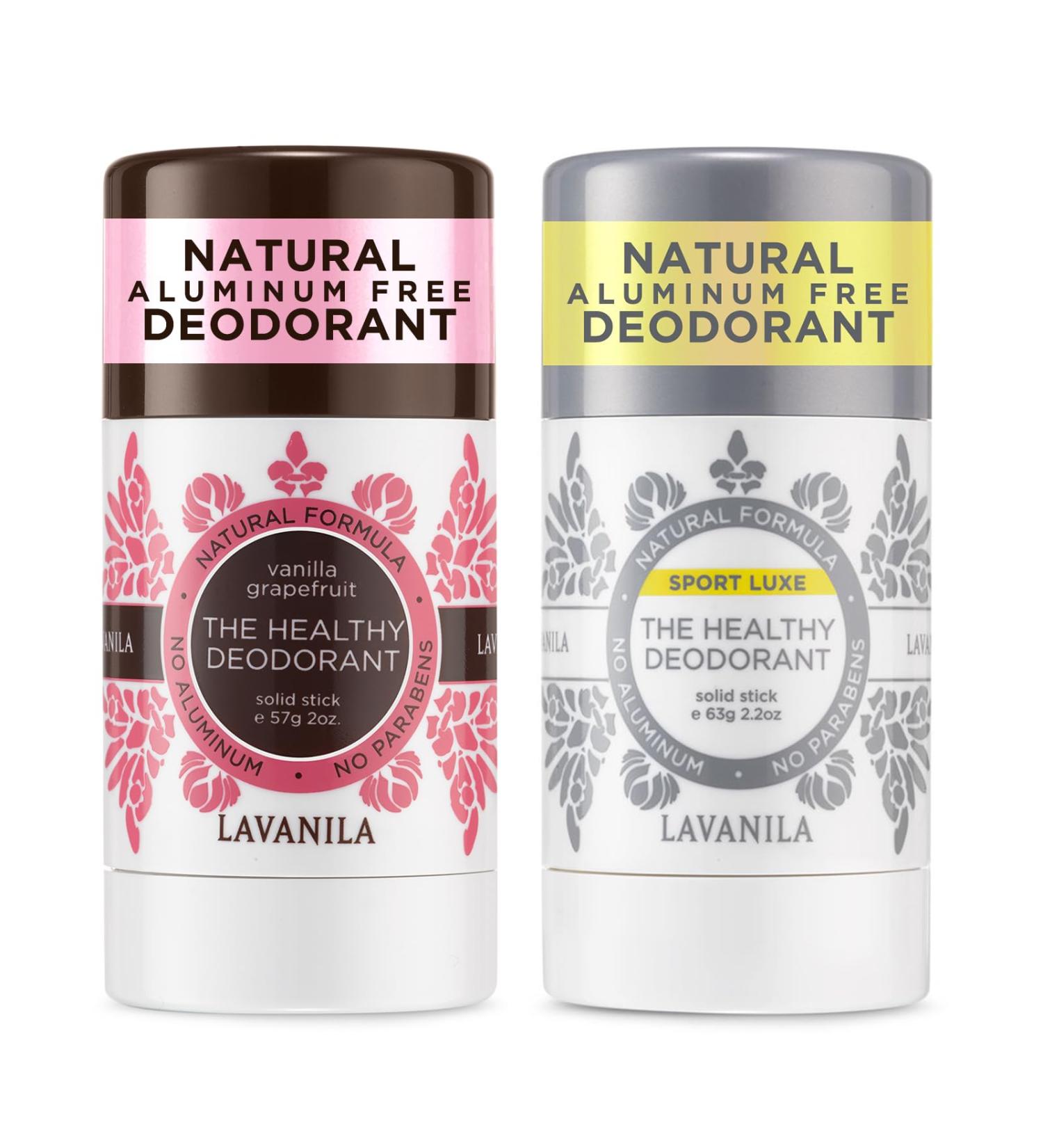 Lavanila Aluminum Free Natural Deodorant for Girls Vanilla Grapefruit + Sport Luxe (2oz Each) - The Healthy Deodorant - Solid Stick Vegan - Buy Online on GoSupps.com