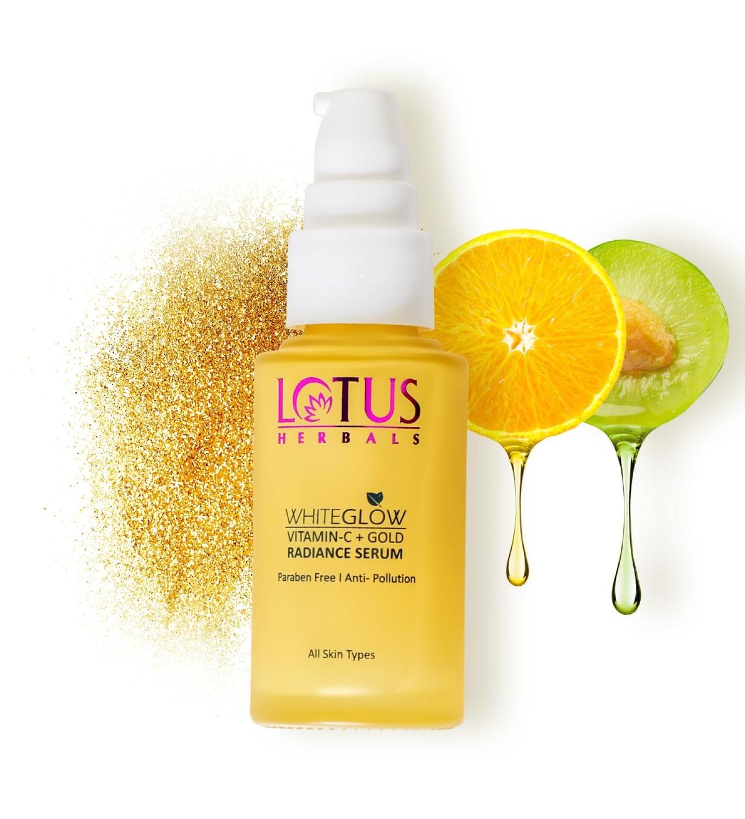 Lotus Herbals Whiteglow Vitamin C And Gold Radiance Face Serum | For Dull & Dry Skin | Brightening & Hydrating | 30ml - Buy Online on GoSupps.com