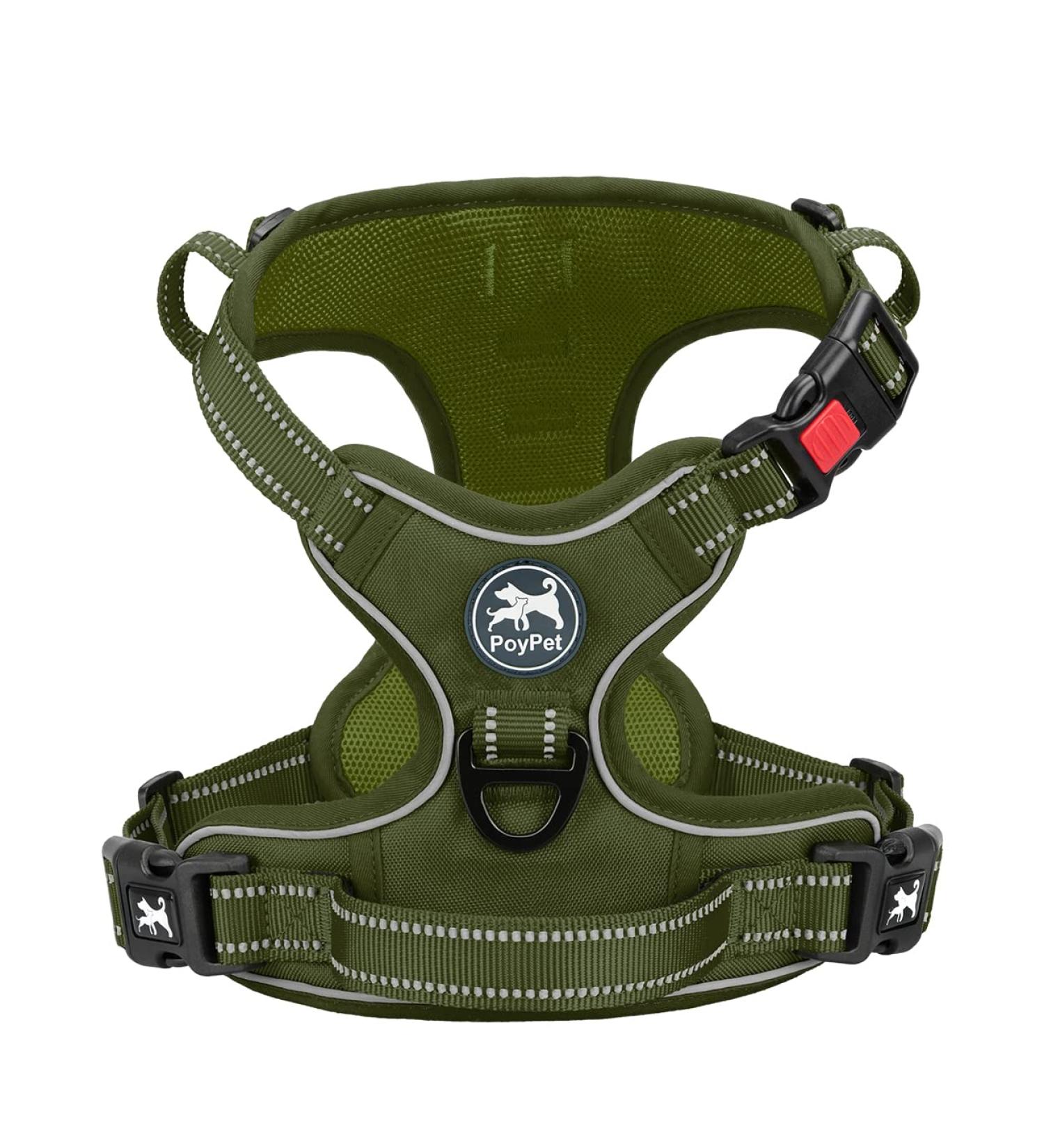 POPOTT Reflective Dog Harness - Adjustable No-Choke Pet Vest for Medium Dogs | Soft Padded with Control Handle - Army Green - Buy Online on GoSupps.com