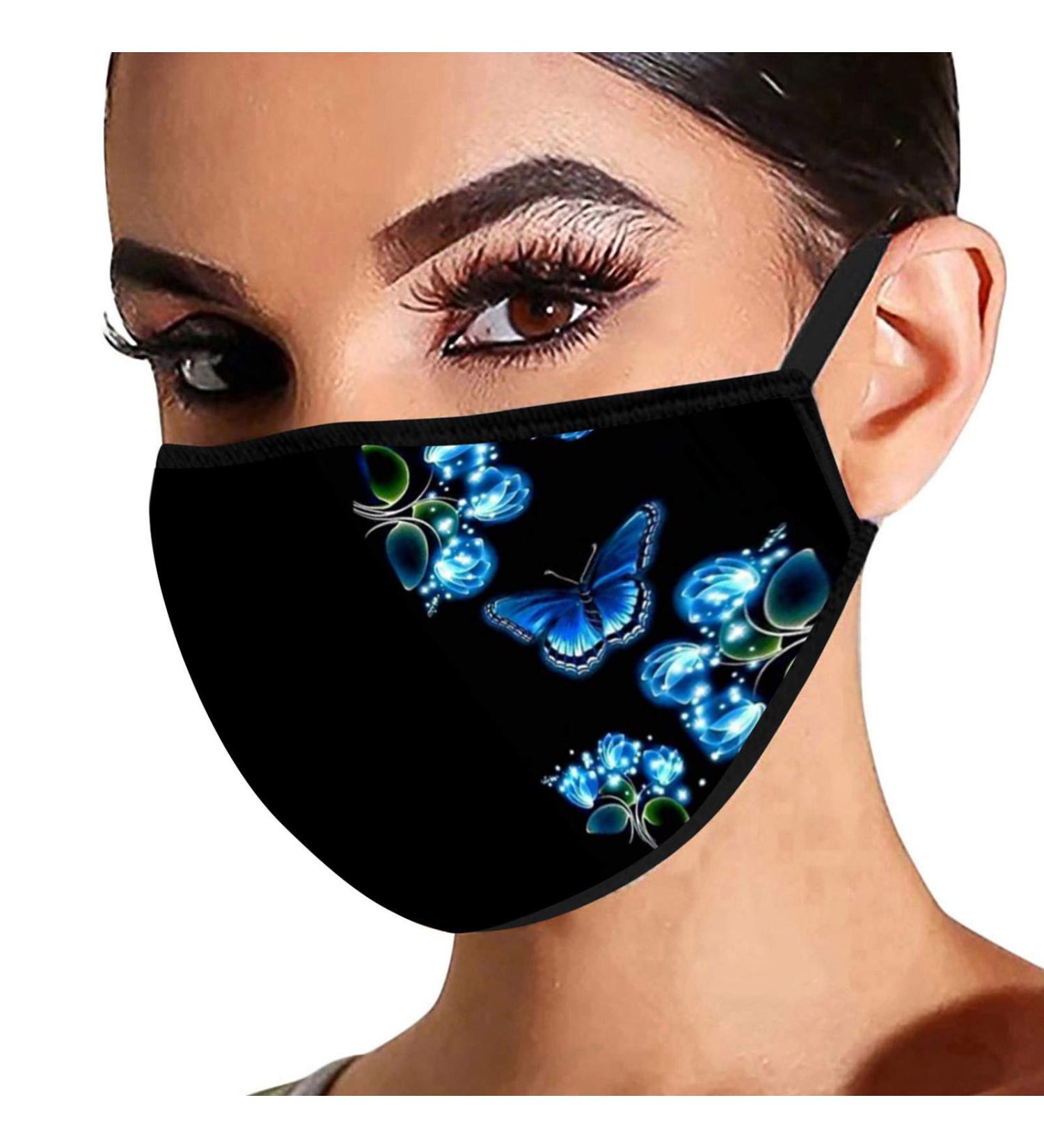 riou women's mouth and nose protection with butterfly motif washable fabric cloth face mask multifunctional scarf women's scarf (L)