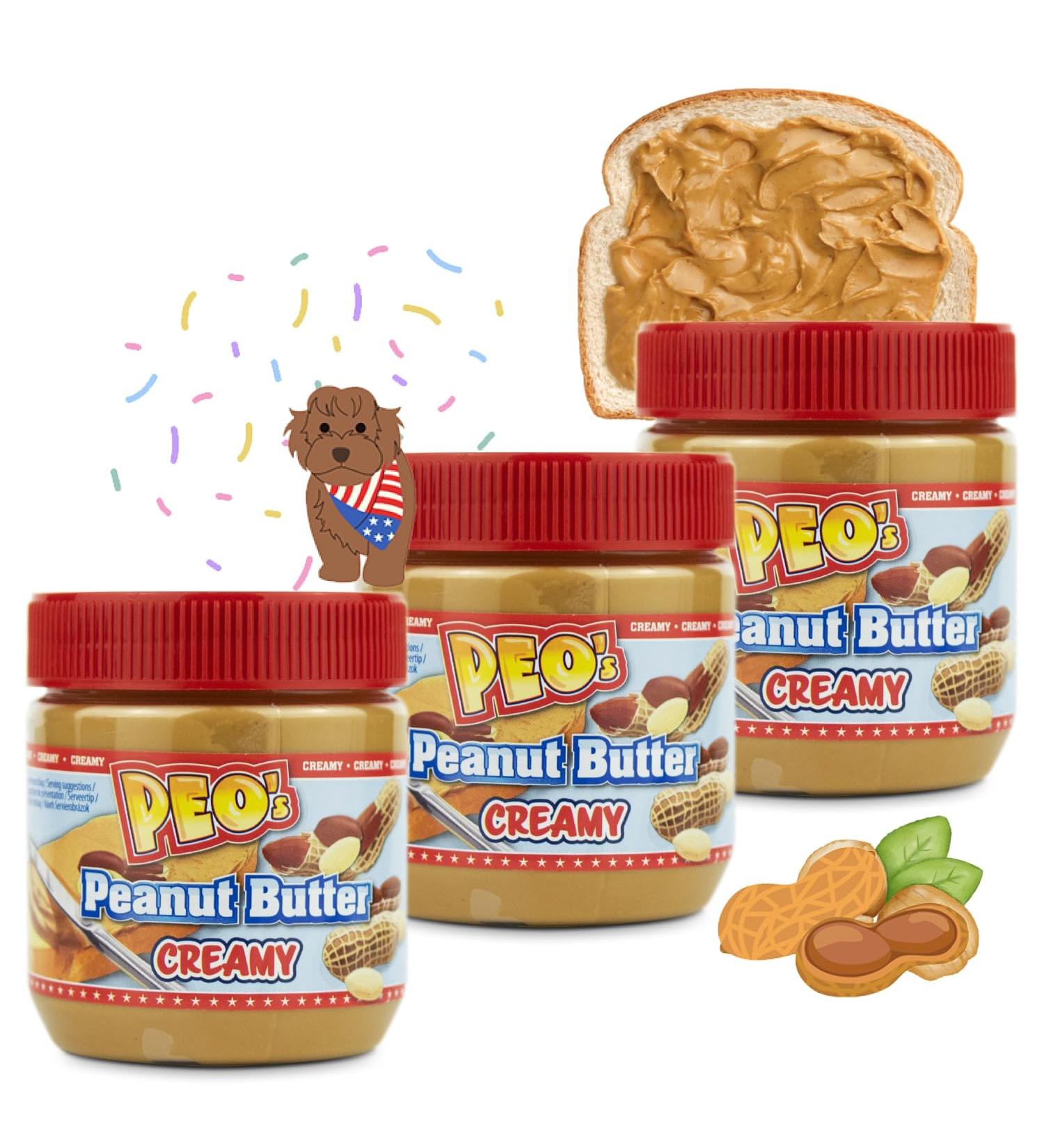 PEO's 3 x 340g Creamy Peanut Butter | Natural Peanut Butter Made with Roasted Peanut Kernels | Delicious Peanut Cream with Full Taste - Buy Online on GoSupps.com