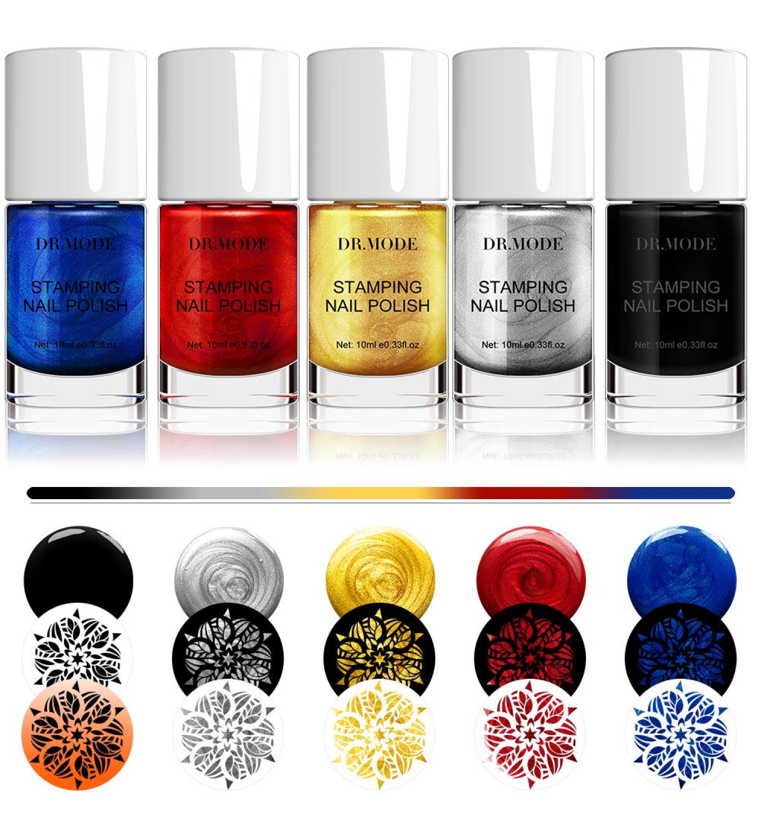 R.MODE Metallic Nail Stamping Polish Set - 5 Pigmented Bottles for DIY Nail Art - Buy Online on GoSupps.com