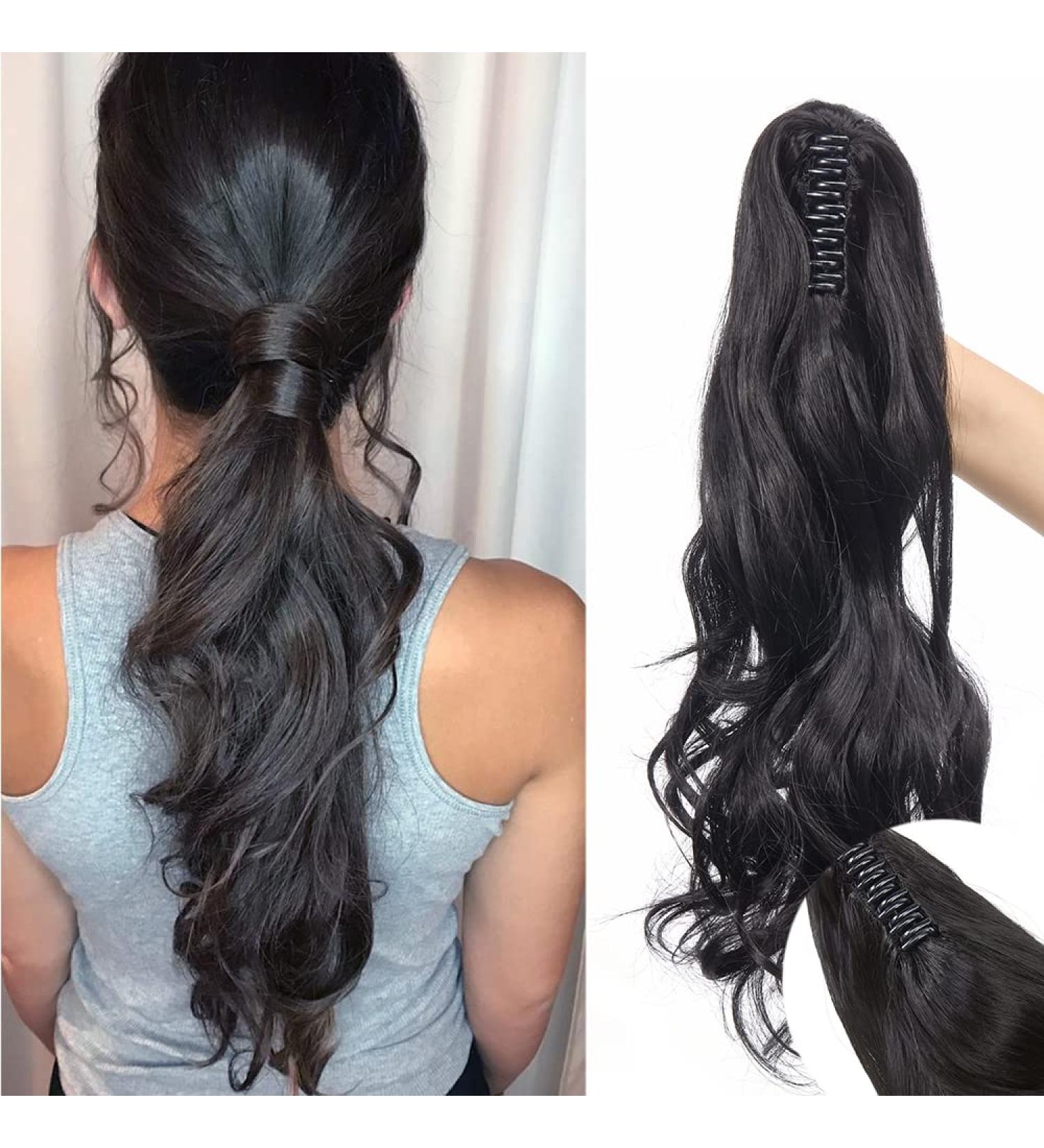 Curly Wavy 18 Inch Synthetic Claw On Ponytail Extension Natural Black - Buy Online on GoSupps.com