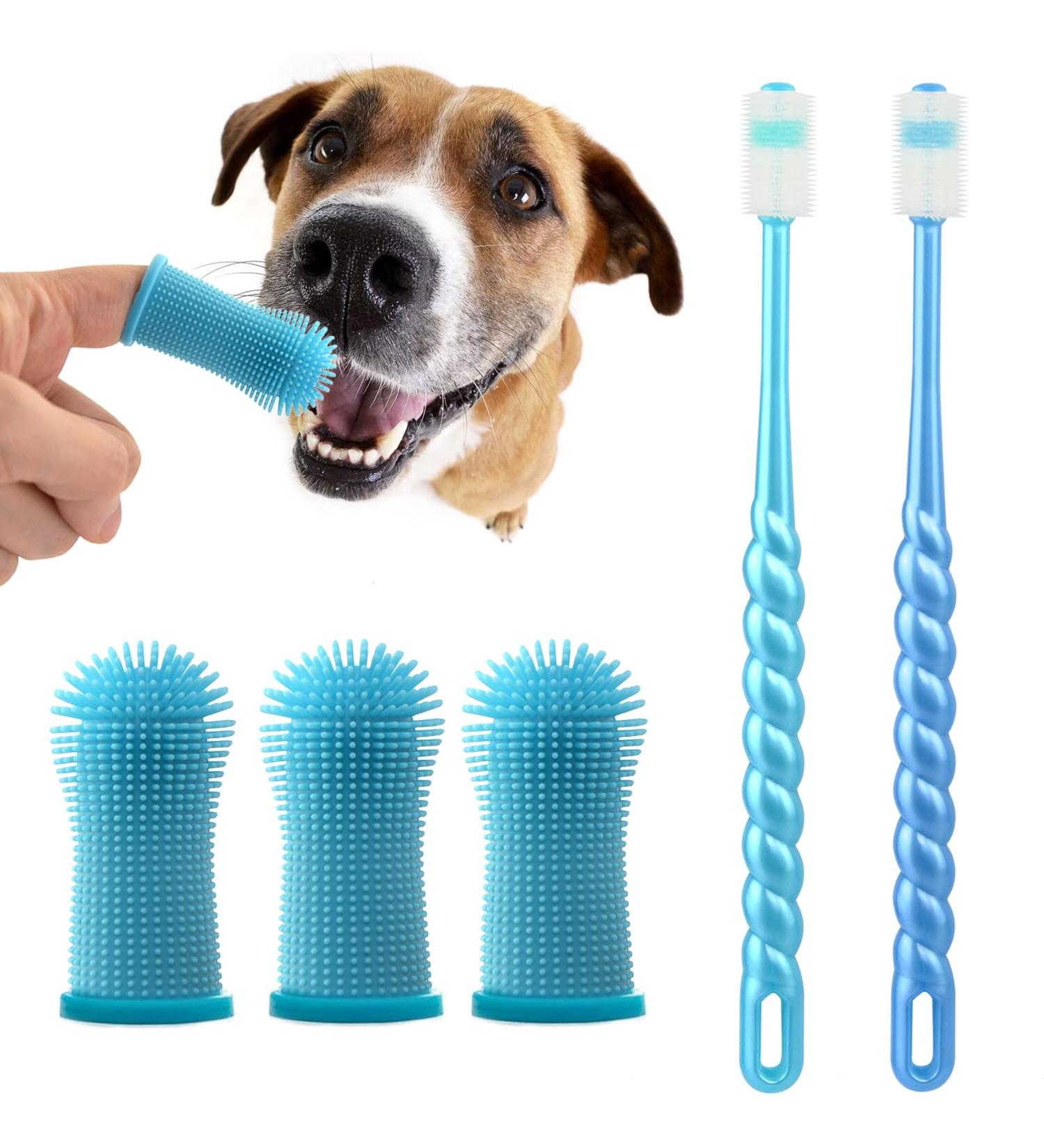 5-Piece Dog Toothbrush Set | Reusable 360 Silicone Dental Care for Dogs & Cats - Ideal for Small & Large Breeds (Blue) - Buy Online on GoSupps.com
