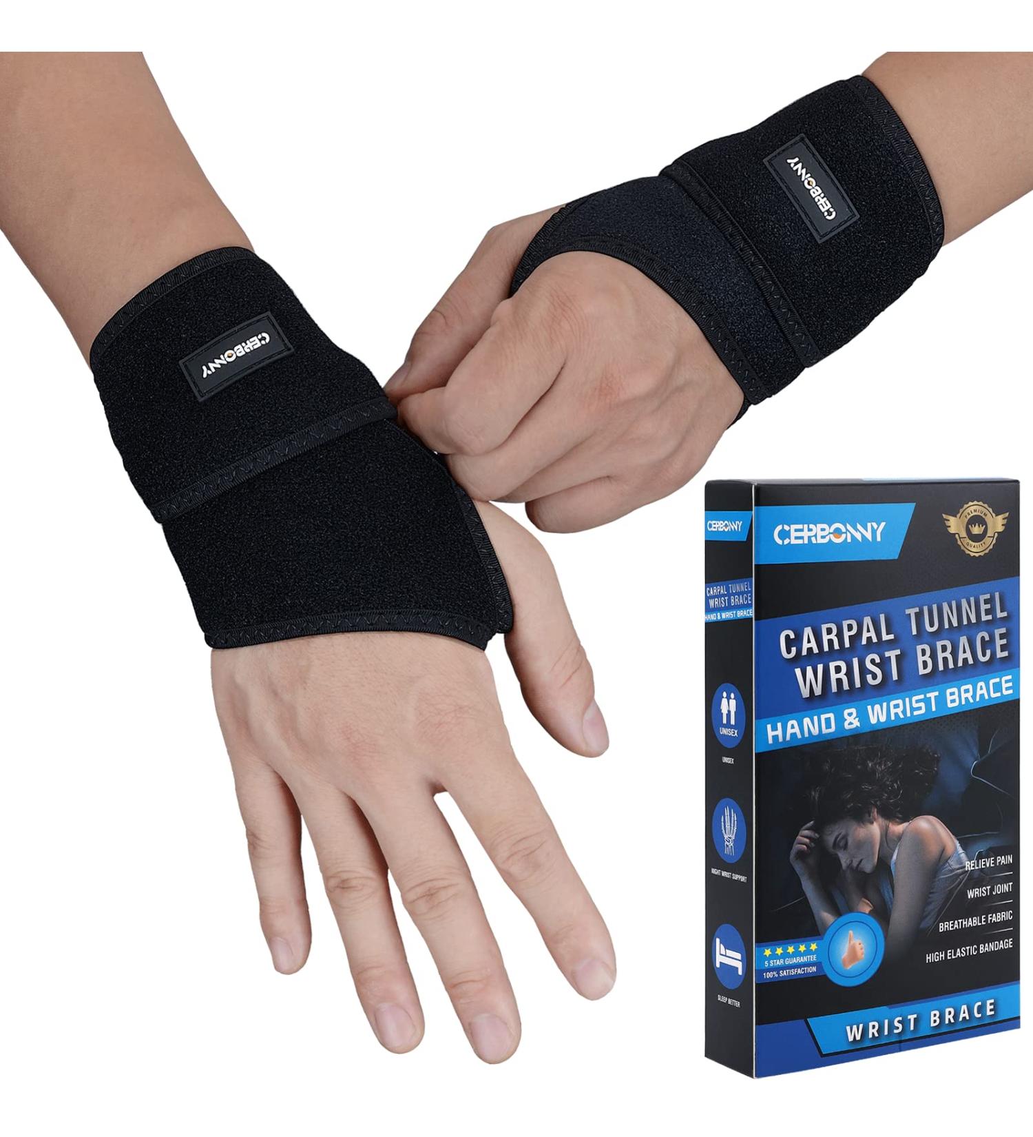 CERBONNY Carpal Tunnel Wrist Brace 2Pack - Adjustable Support for Sports, Tendonitis, Arthritis - Right & Left - Buy Online on GoSupps.com