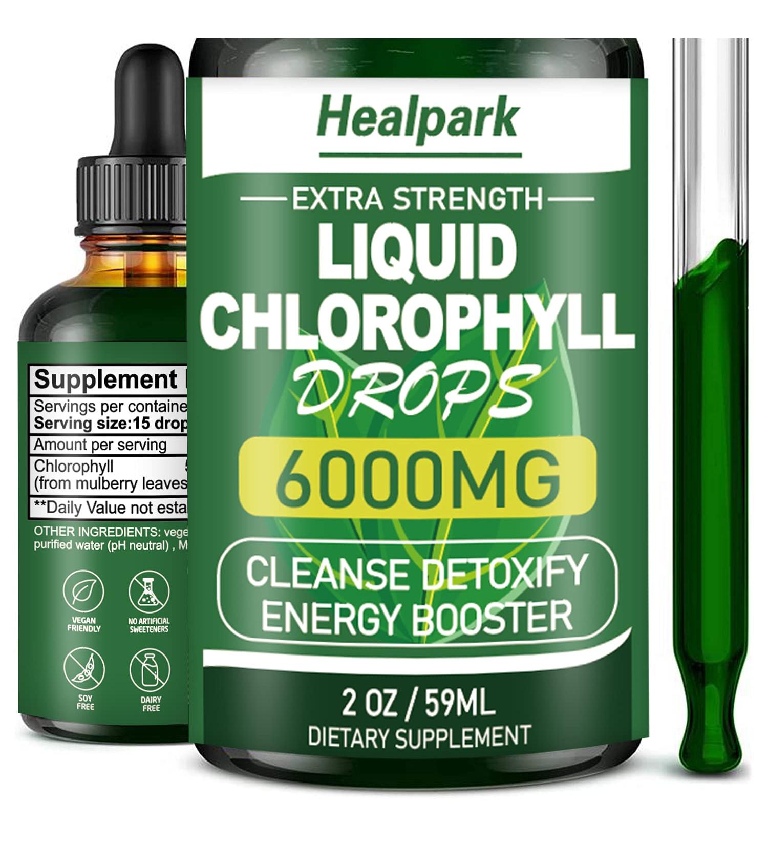 Chlorophyll Liquid Drops - Natural Energy Booster & Immune Support - Internal Deodorant & Detox - Fast Absorption - Vegan & Non-GMO - 120 Servings - 6000MG - Buy Online on GoSupps.com