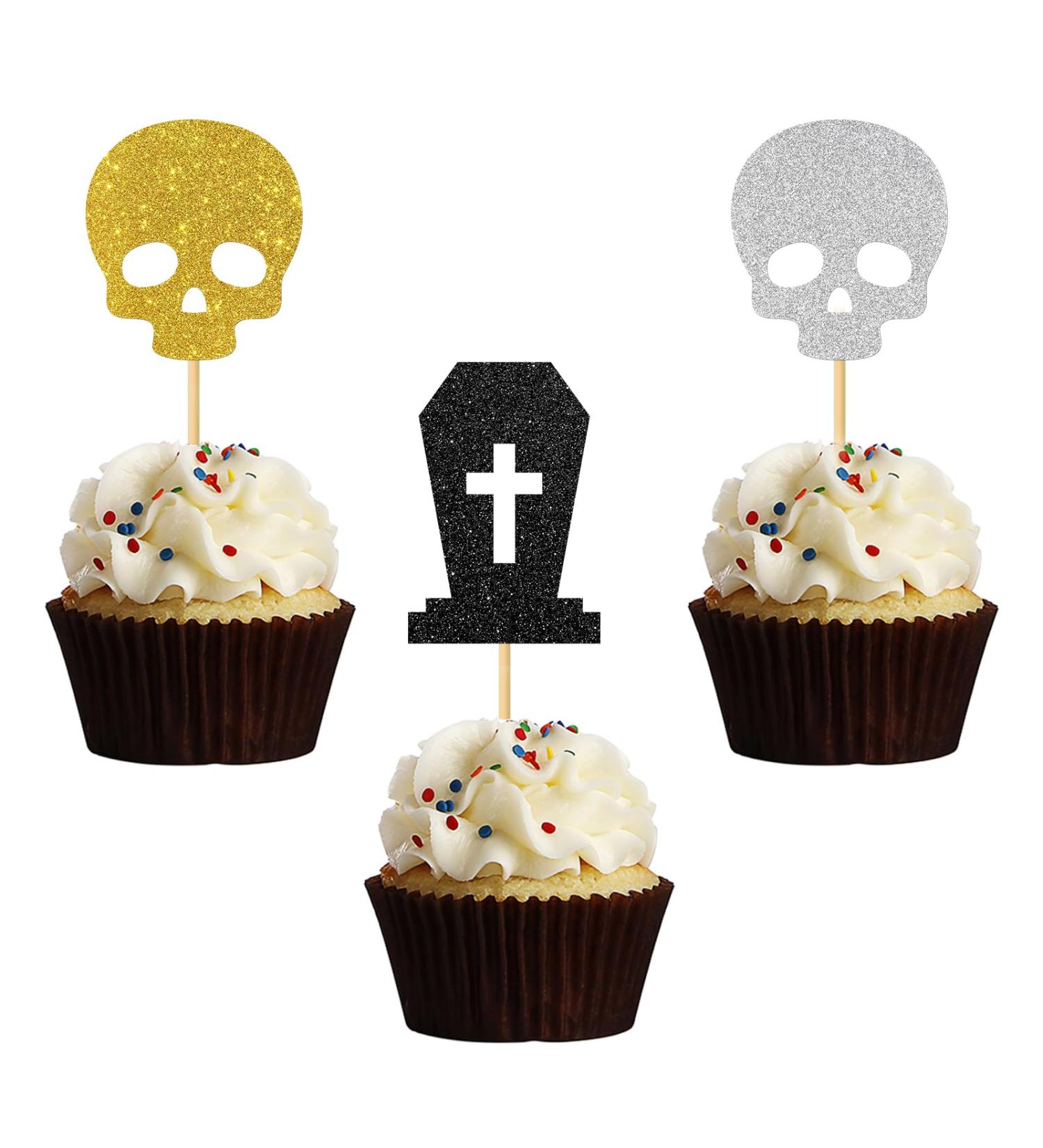 MonMon & Craft Skull Cupcake Toppers/Death to My 20s 30s 40s 50s Cupcake Toppers/Farewell Sweet Youth/RIP 20s 30s 40s Birthday Party Decorations/Glitter - 24 Pcs - Buy Online on GoSupps.com