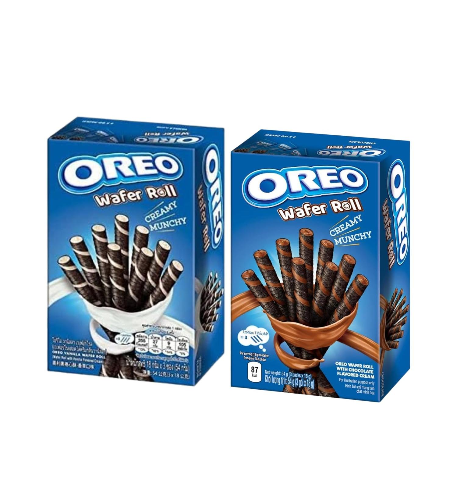 Oreo Cream Filled Wafer Roll Variety Pack | Chocolate (1 x 54g) and Vanilla (1 x 54g) | (Pack of 2) - Buy Online on GoSupps.com