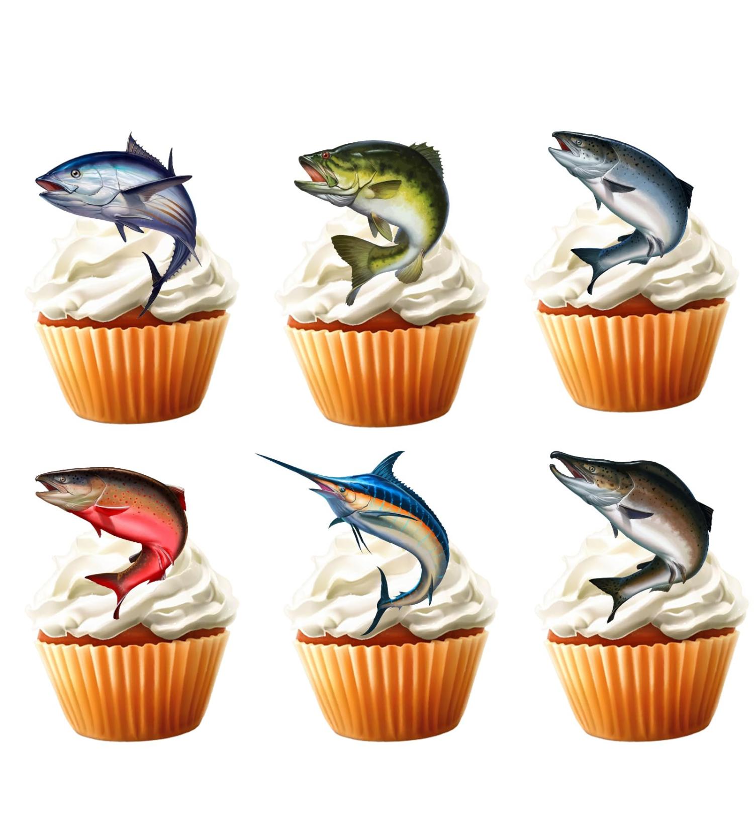 18pcs Fishing Cupcake Toppers for Boys Men Father Glitter Fish Cupcake Toppers Big Fish Fishing Cake Decorations Gone Fishing Party Supplies Decorations - Buy Online on GoSupps.com