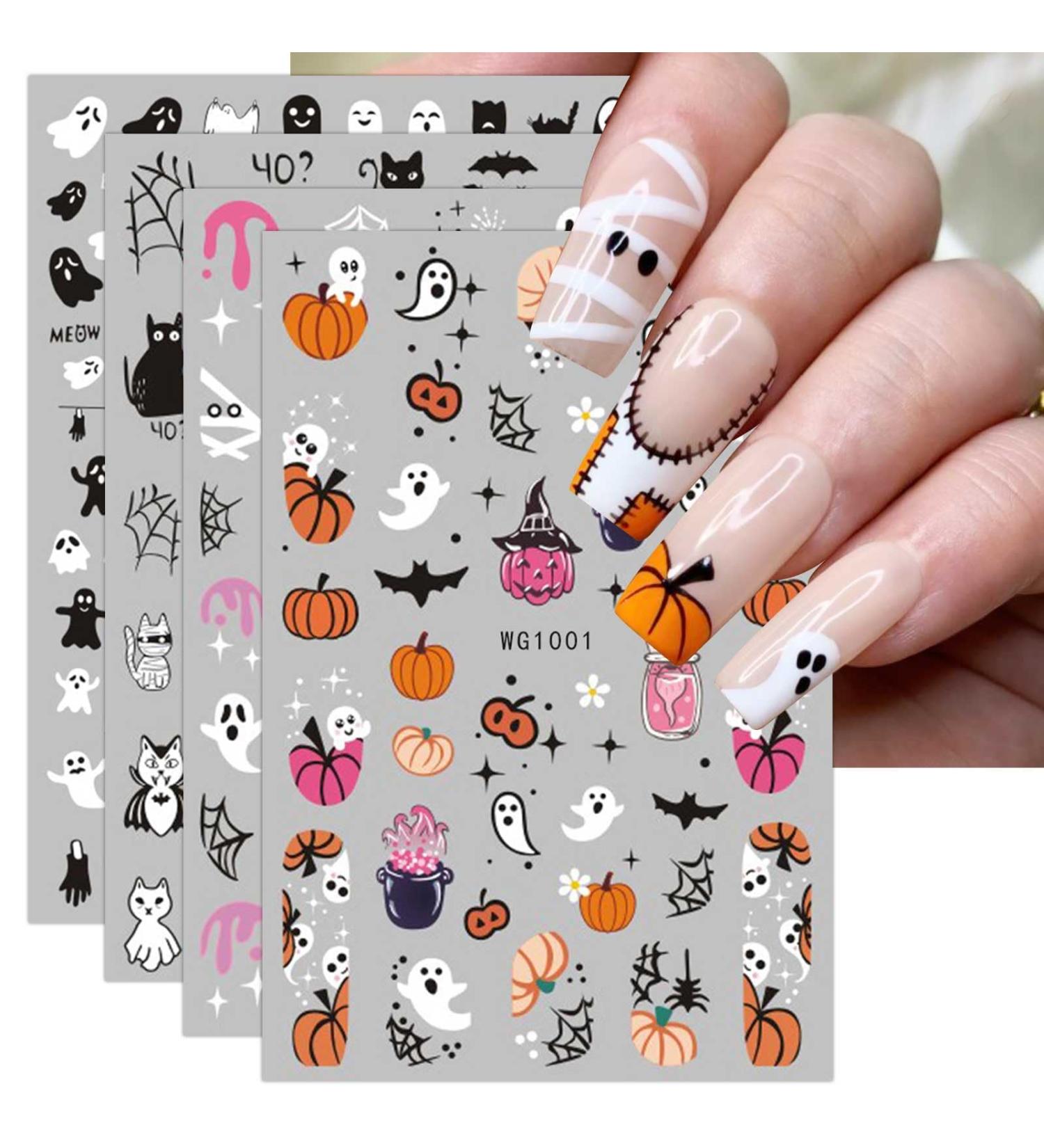 JMEOWIO 8 Sheets Halloween Nail Art Stickers Decals Self-Adhesive Cute Ghost Pink Pumpkin Nail Supplies Nail Art Design Decoration Accessories - Buy Online on GoSupps.com