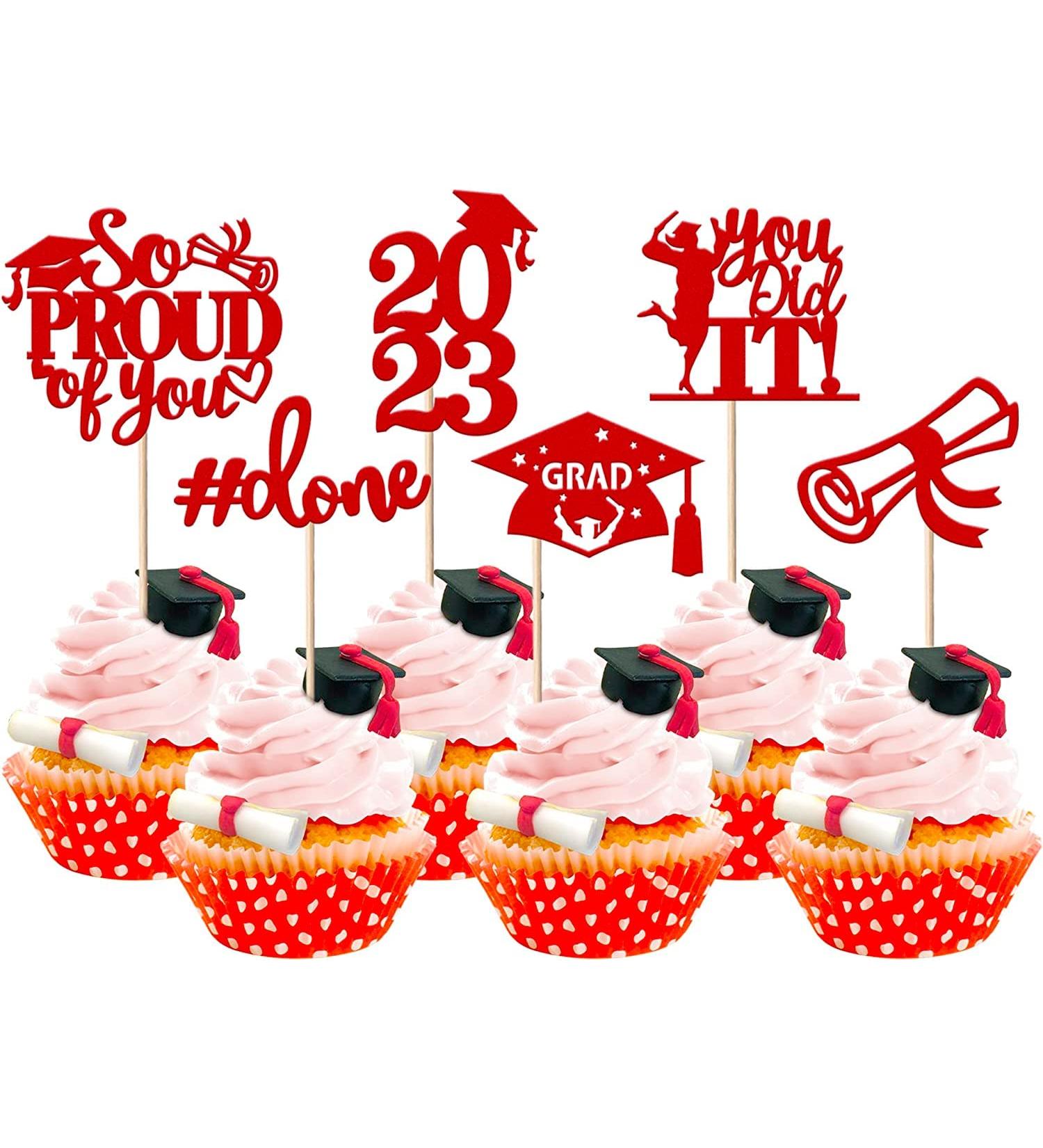 Pack of 24 Graduation Cake Decorations Graduation Cupcake Toppers Graduation Cake Decorations Cake Toppers for Graduation Parties Graduation Proms Red - Buy Online on GoSupps.com