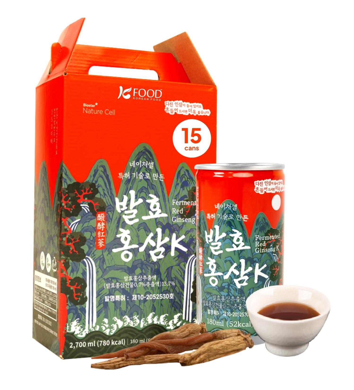 Korean Food Red Ginseng Drink with Siberian Chaga 9-Steamed 9-Dried Ginseng Vegan-Friendly 15 Cans 180ml (6.08 fl oz) Naturecell - Buy Online on GoSupps.com