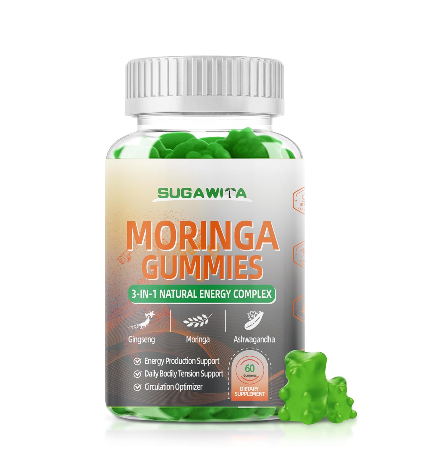 Moringa Gummies for Men with Gingseng L-Citrulline Ashwagandha CZQ10 Zinc | Chewable Organic Pure Moringa Leaf Supplement | Energy & lmmune Support | Sugar Free | Vegan | Lemon Flavor | 60 Counts - Buy Online on GoSupps.com