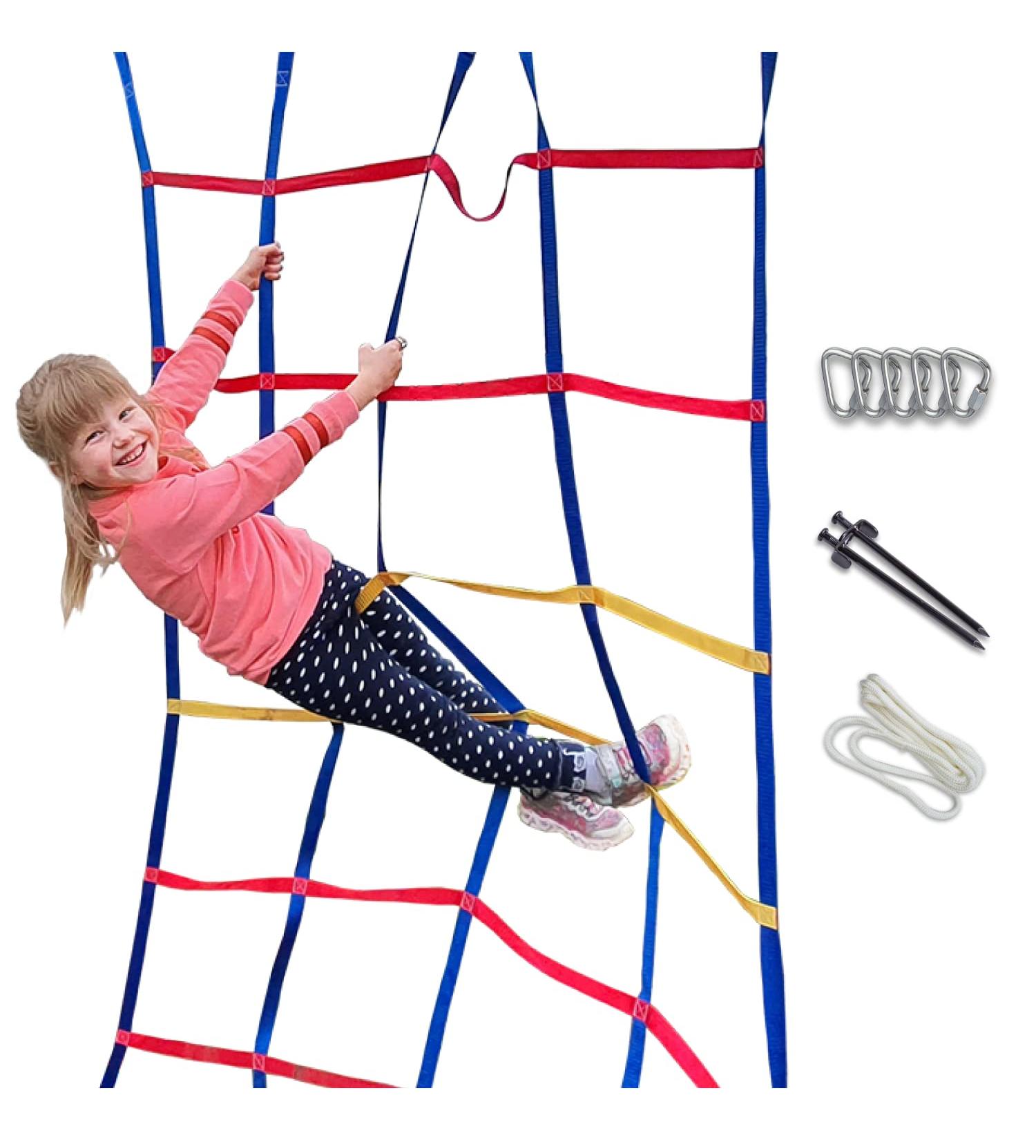 Cateam Climbing Net for Kids - 6.6 ft. Ninja Slackline Accessories with Ground Anchoring for Backyard Obstacle Course - Perfect for Backyard Playground - Buy Online on GoSupps.com