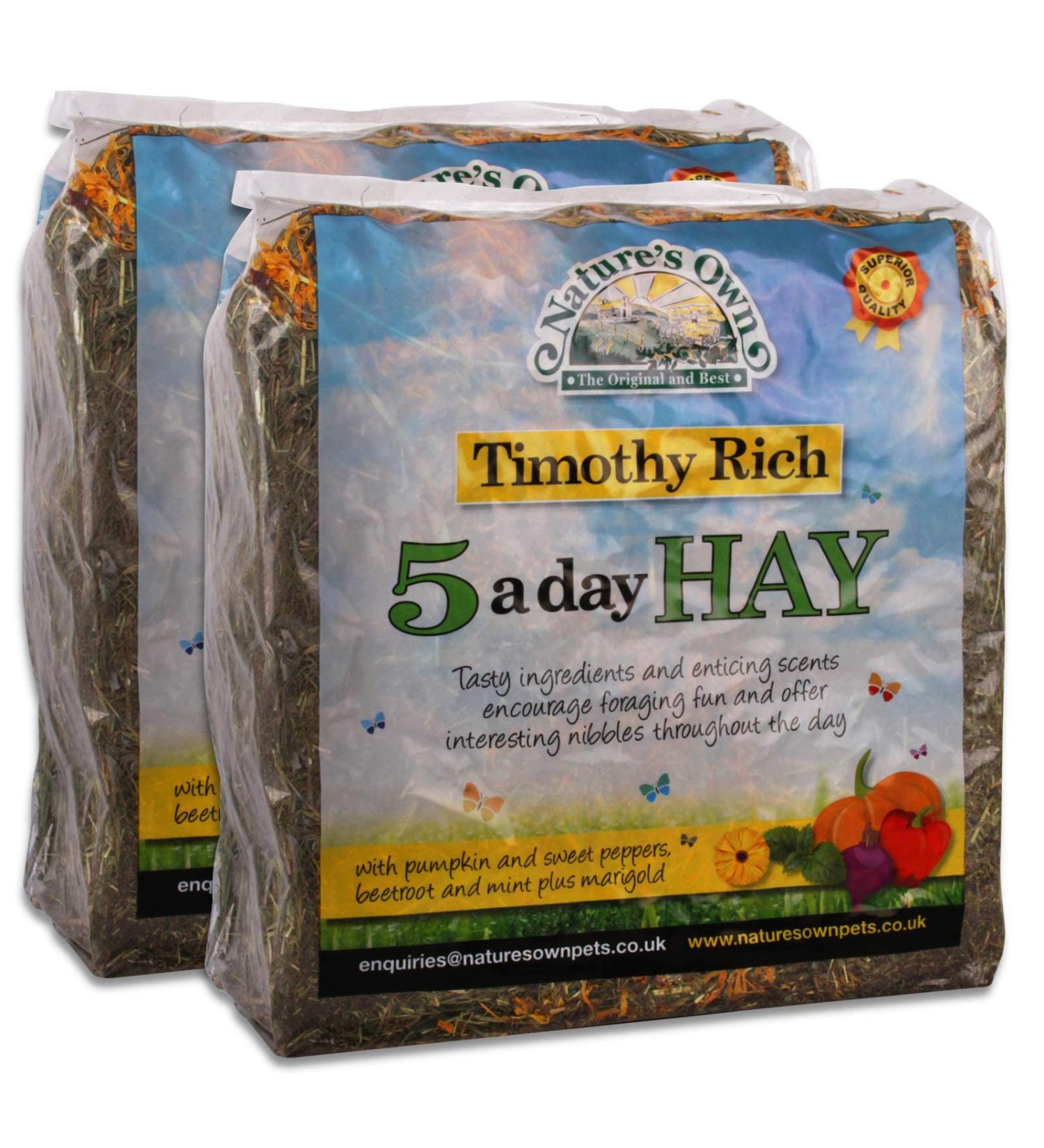 Tigerbox 2 Kilogram Natures Own Timothy Rich 5 a Day Hay Foraging Feed for Rabbits Guinea Pigs Chinchillas 2 kg (Pack of 1)