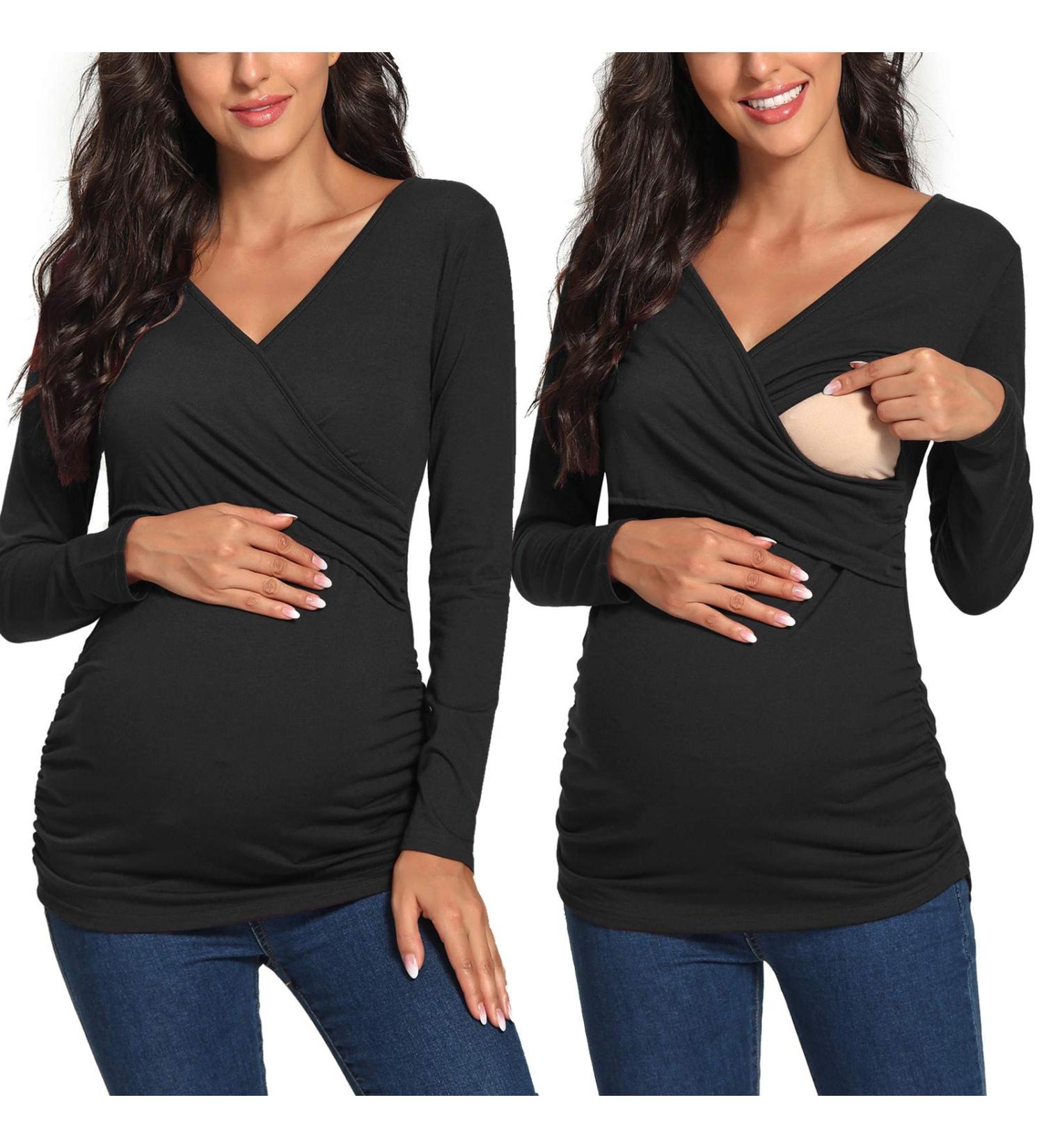 Love2Mi Maternity Nursing Shirt - Short Sleeve V-Neck Breastfeeding T-Shirt (Black) - Size S - Buy Online on GoSupps.com