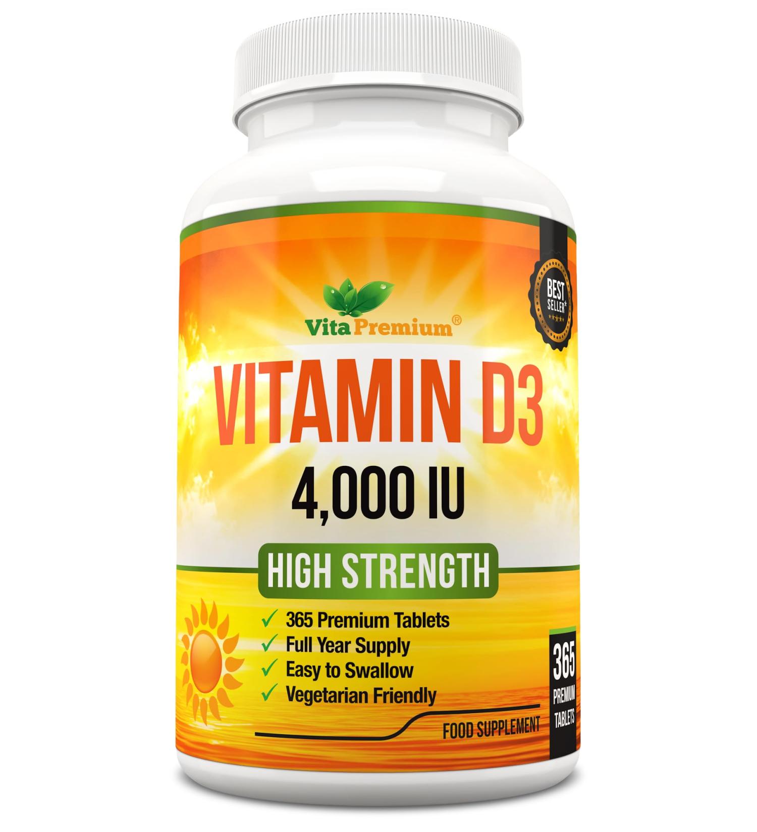 365 Easy to Swallow Vitamin D 4,000 IU Tablets - Maximum Strength D3 Supplement for Full Year Supply - Buy Online on GoSupps.com