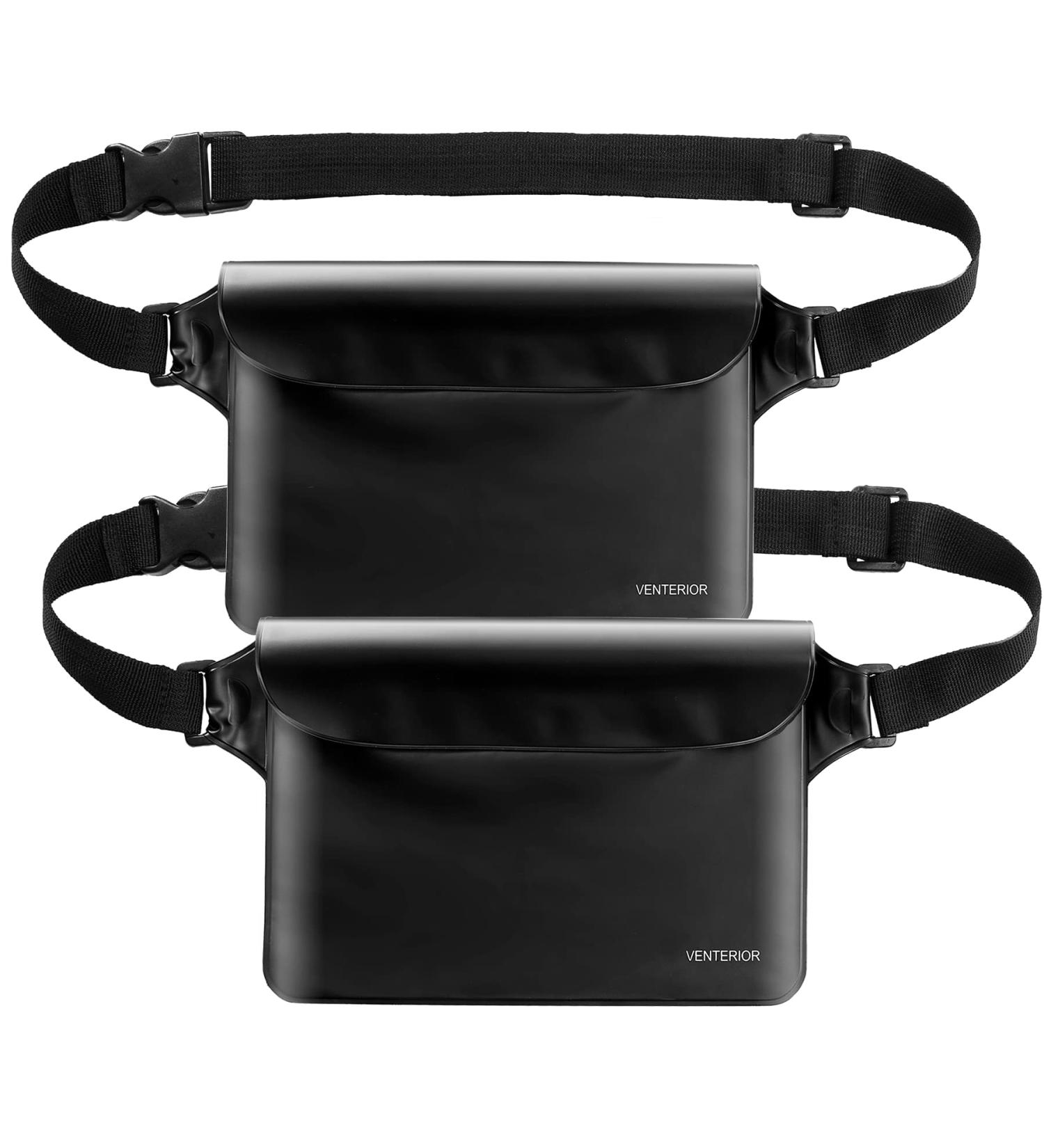 Waterproof Waist Pouch 2-Pack | Beach Accessories Dry Bag Waterproof Fanny Pack for Swimming Snorkeling Sailing Kayaking Beach Pool Water Parks | Keep Your Phone Wallet Safe and Dry Black & Black - Buy Online on GoSupps.com