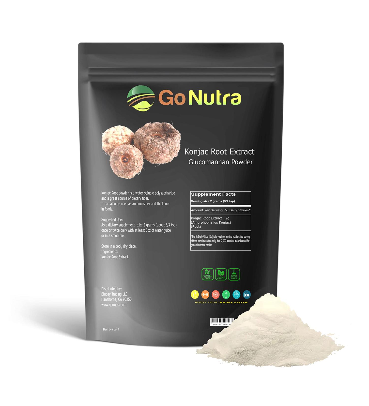 Konjac Root Extract Powder 2.2lb - Glucomannan Prebiotic Fiber Supplement for Regularity & Keto Diet - Cornstarch Substitute - Amorphophallus Konjac Pure 1kg - Buy Online on GoSupps.com